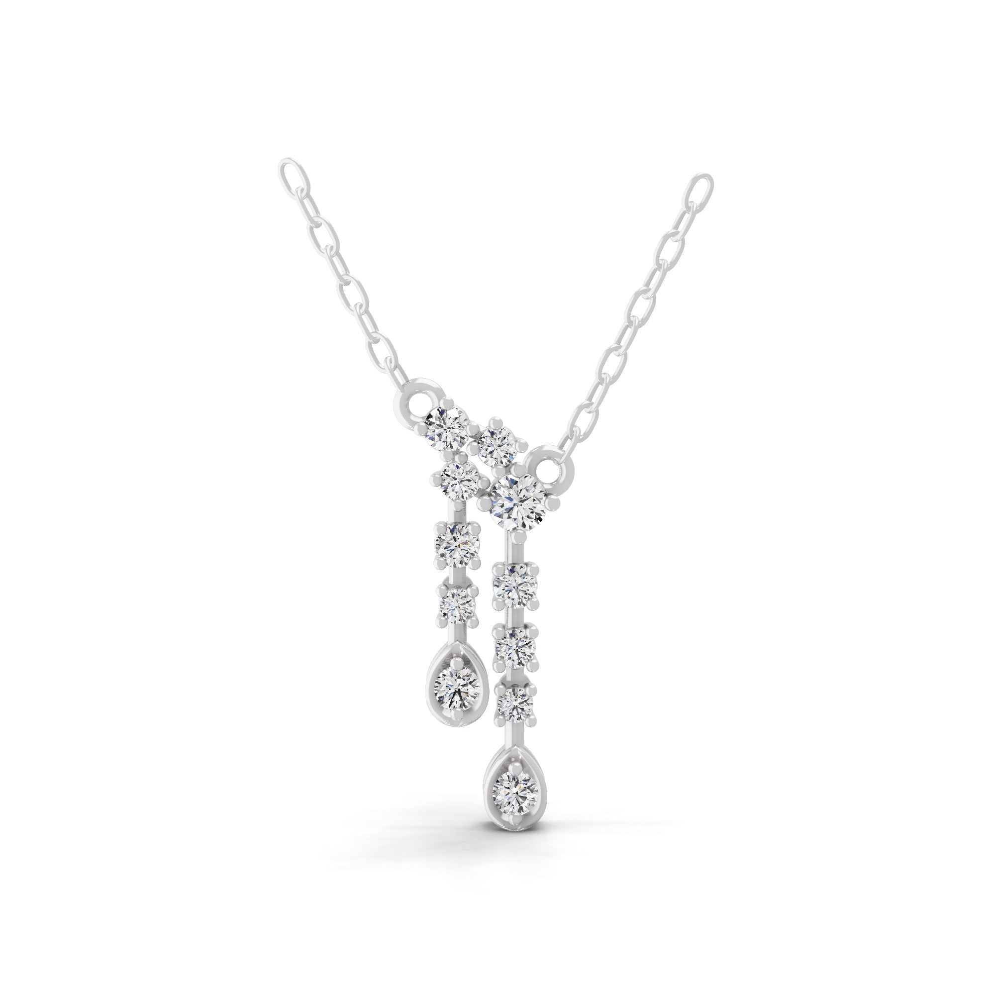 14K Fine Gold Necklace Lab Grown Round Cut Diamond Dangling Pendant 0.63Ct