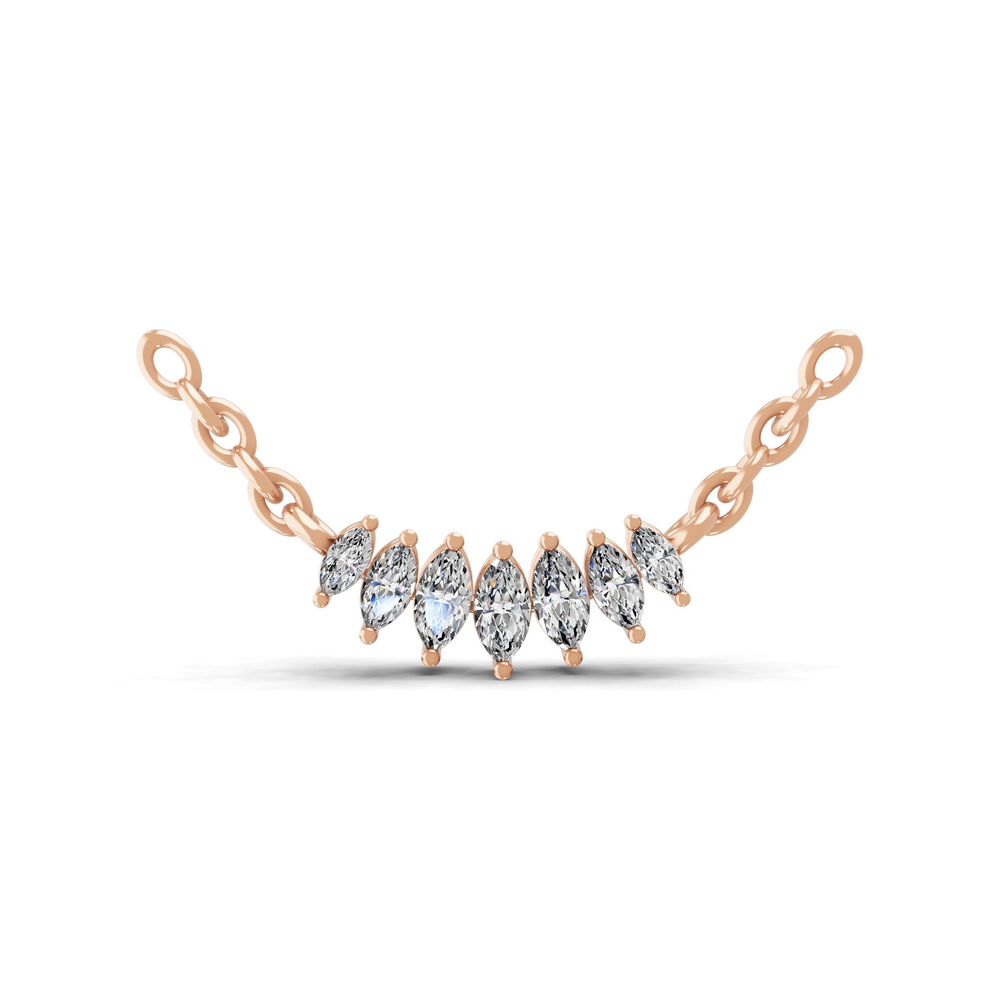 Marquise Cut Cluster Chain Necklace Lab Grown Diamond 0.52Ct 14K Fine Gold