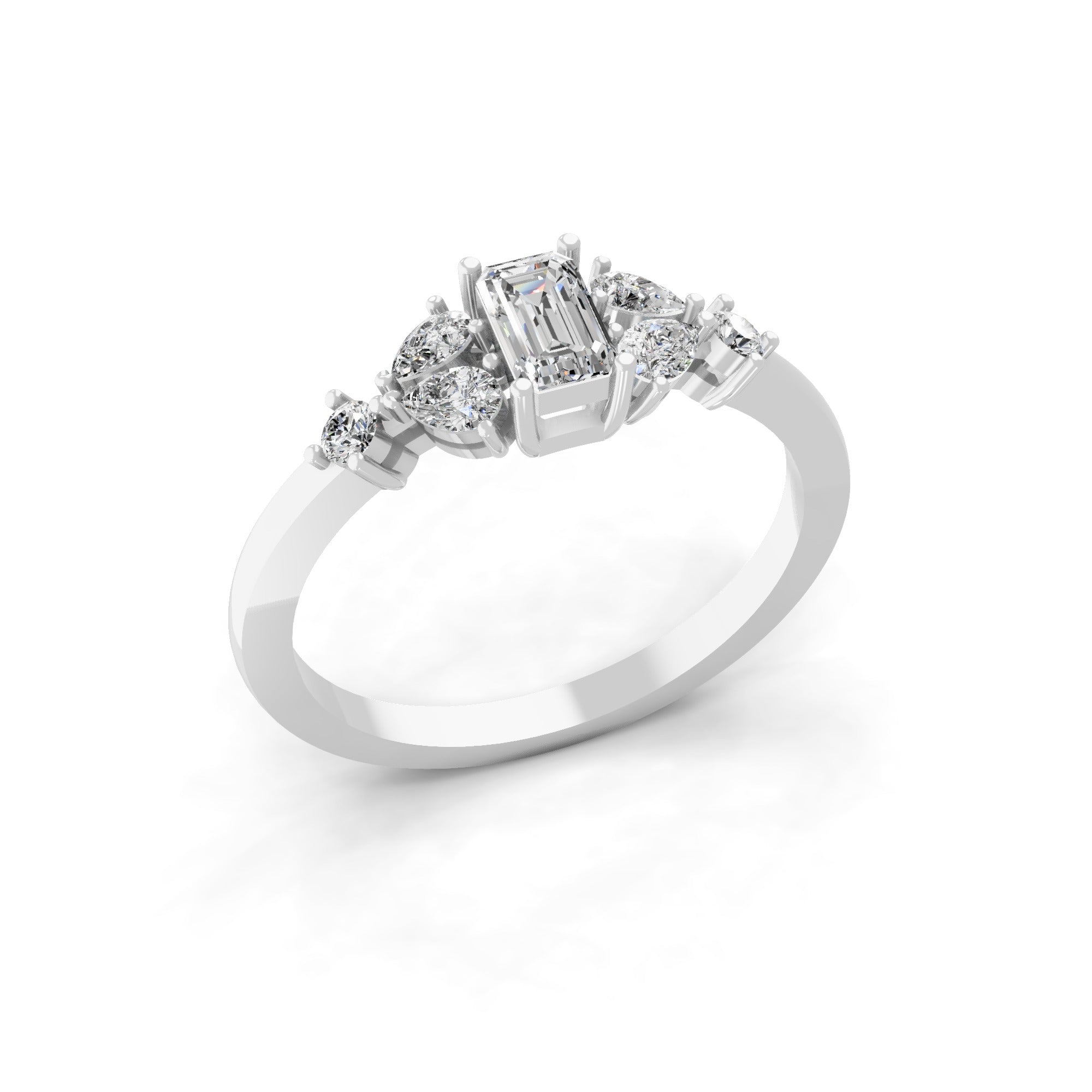 14K Fine Gold Lab Grown Diamond Emerald Cut Ring 0.58Ct