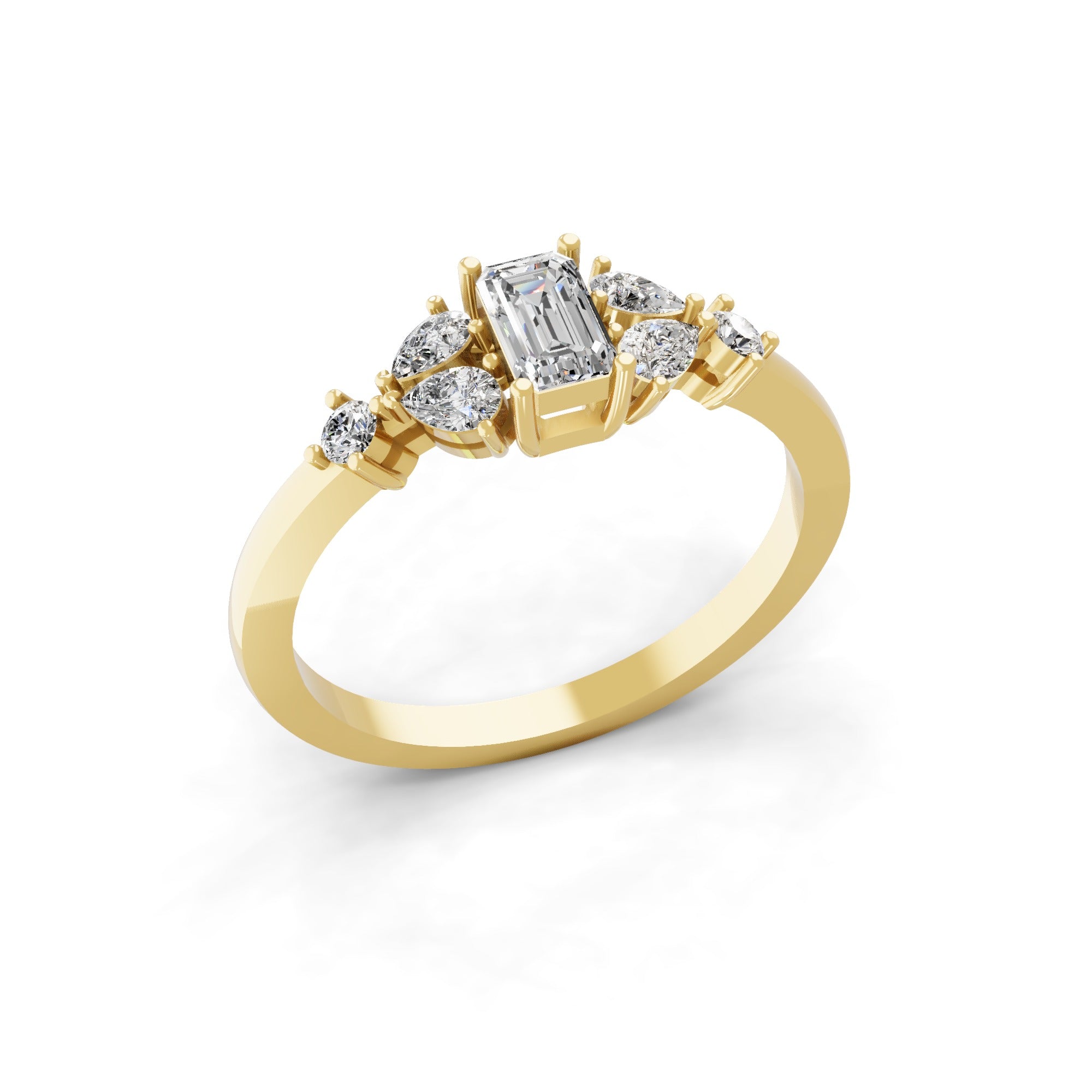 14K Fine Gold Lab Grown Diamond Emerald Cut Ring 0.58Ct
