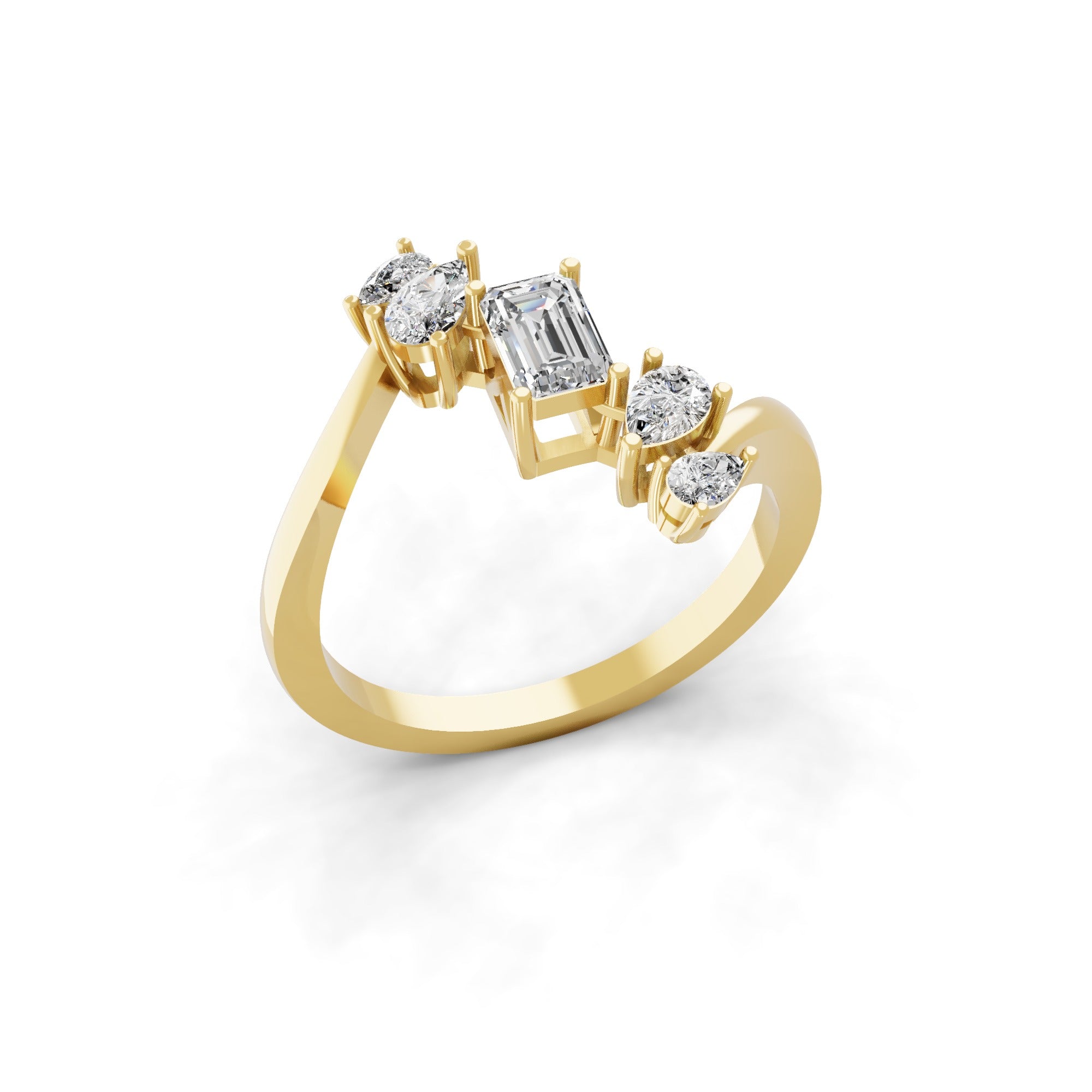 Emerald Pear Cut Ring Lab Grown Diamond 0.67Ct 14K Fine Gold