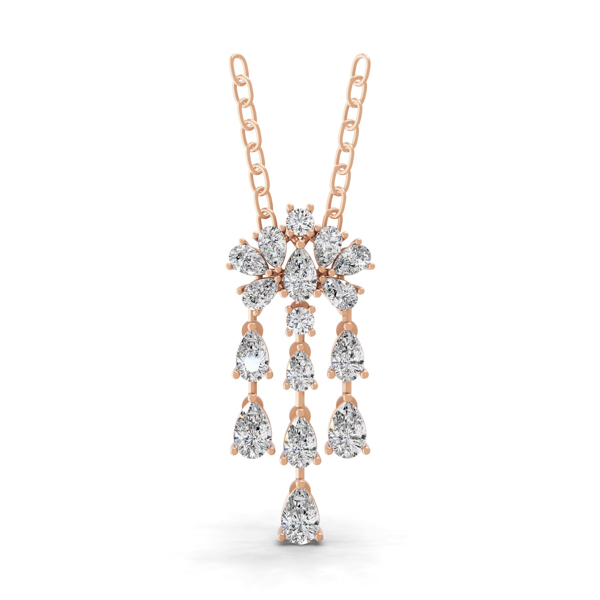 3.45Ct Lab Grown Pear Round Diamond Floral Cluster Pendant 14K Fine Gold Necklace