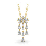 3.45Ct Lab Grown Pear Round Diamond Floral Cluster Pendant 14K Fine Gold Necklace