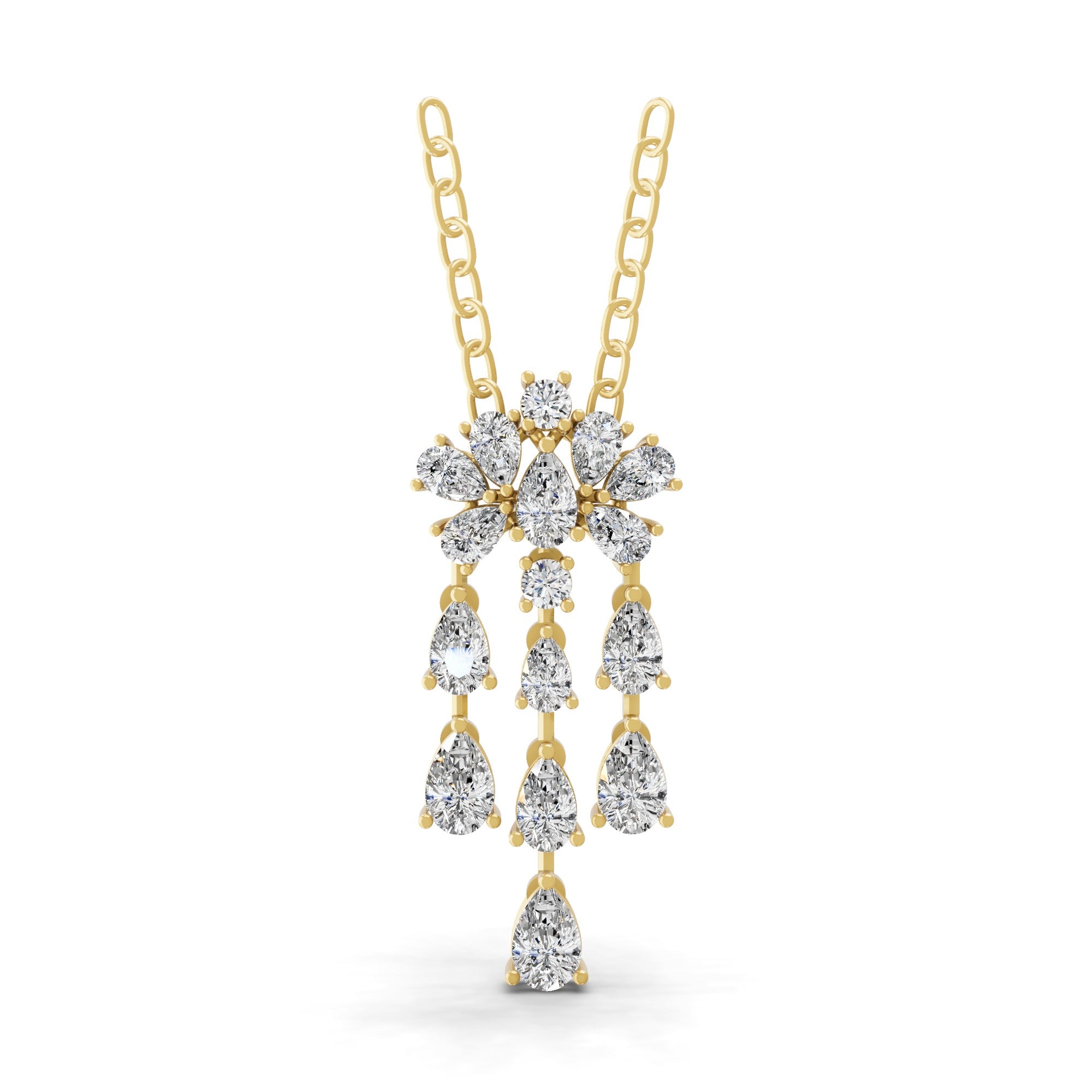 3.45Ct Lab Grown Pear Round Diamond Floral Cluster Pendant 14K Fine Gold Necklace