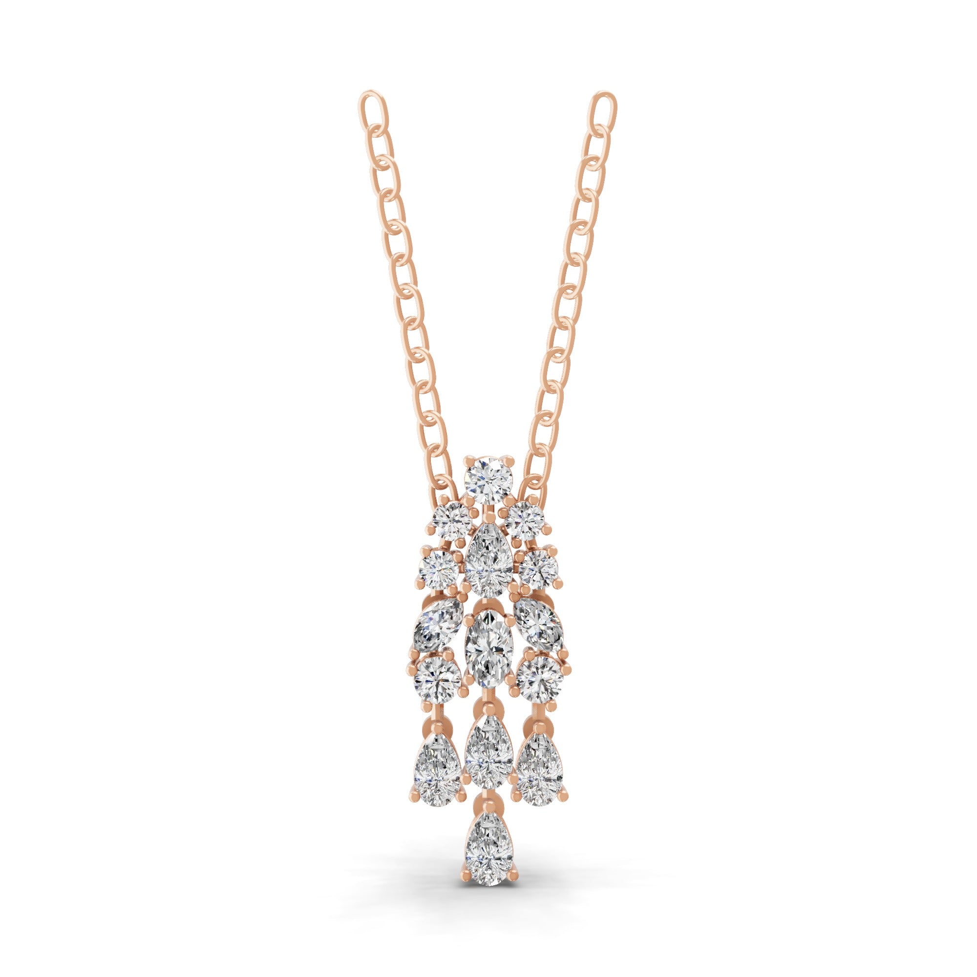 Multi Shape Lab Grown Diamond 2.37Ct Chandelier Design Pendant 14K Fine Gold Necklace