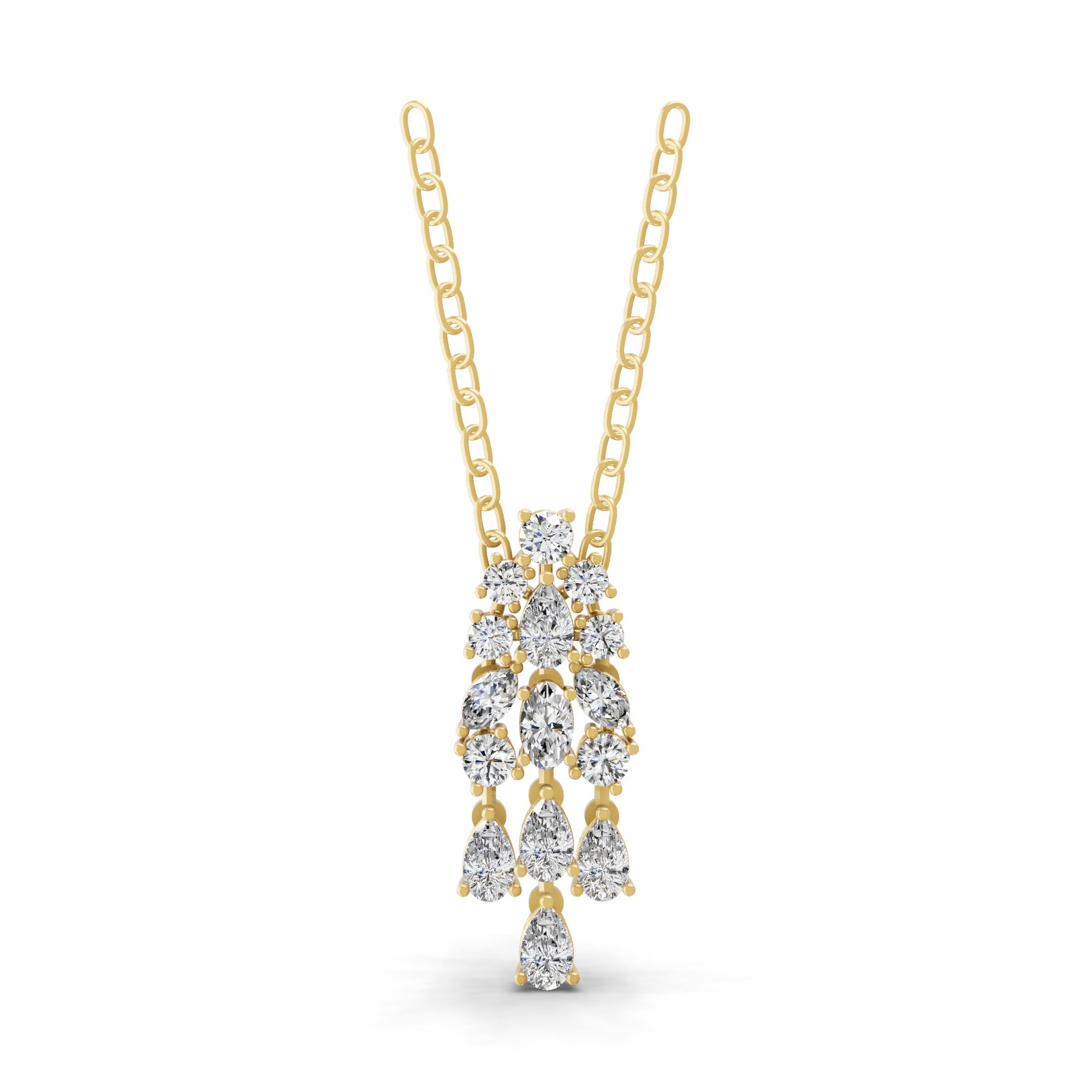 Multi Shape Lab Grown Diamond 2.37Ct Chandelier Design Pendant 14K Fine Gold Necklace