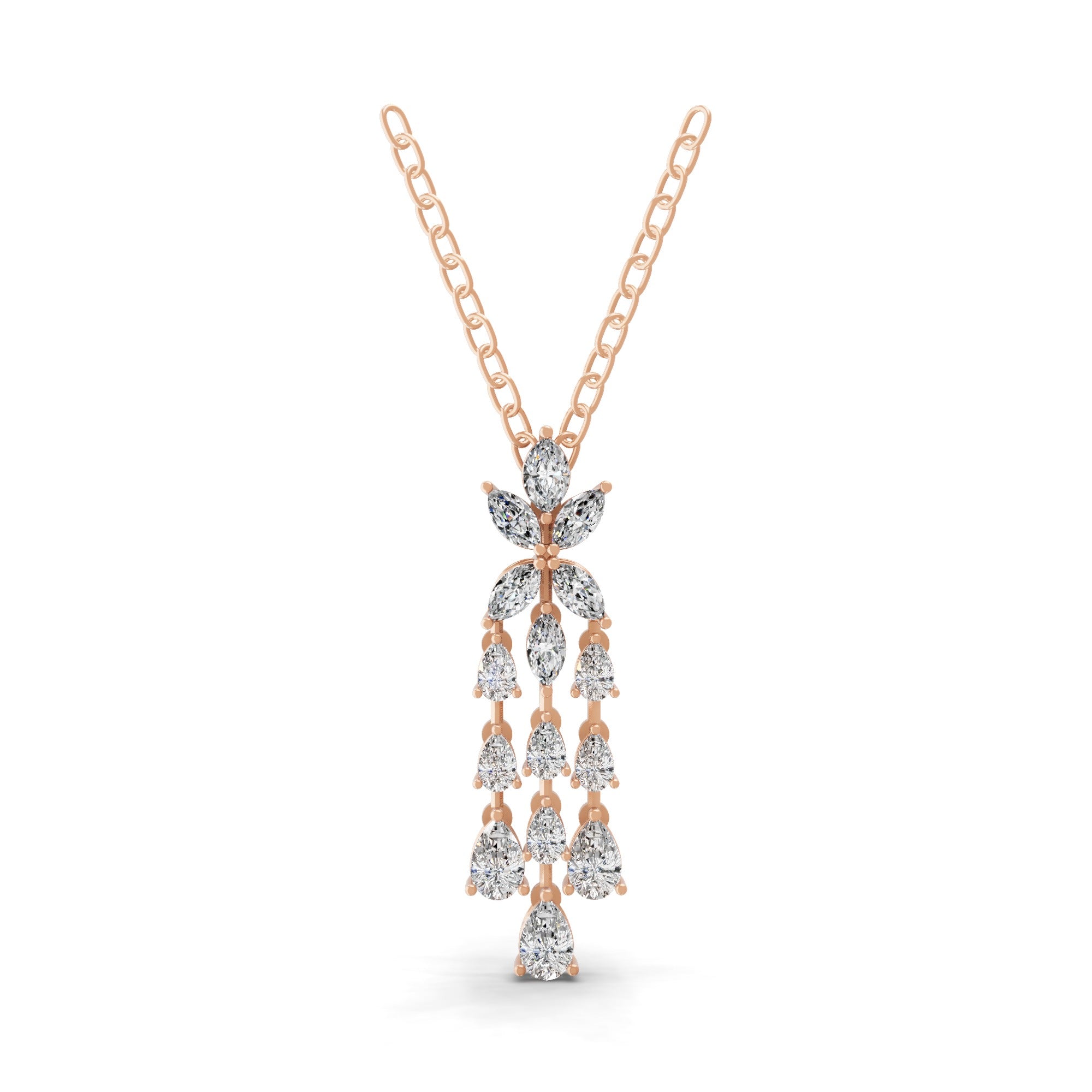Pear Marquise Lab Grown Diamond Charm Pendant 14K Gold Necklace 3.07Ct