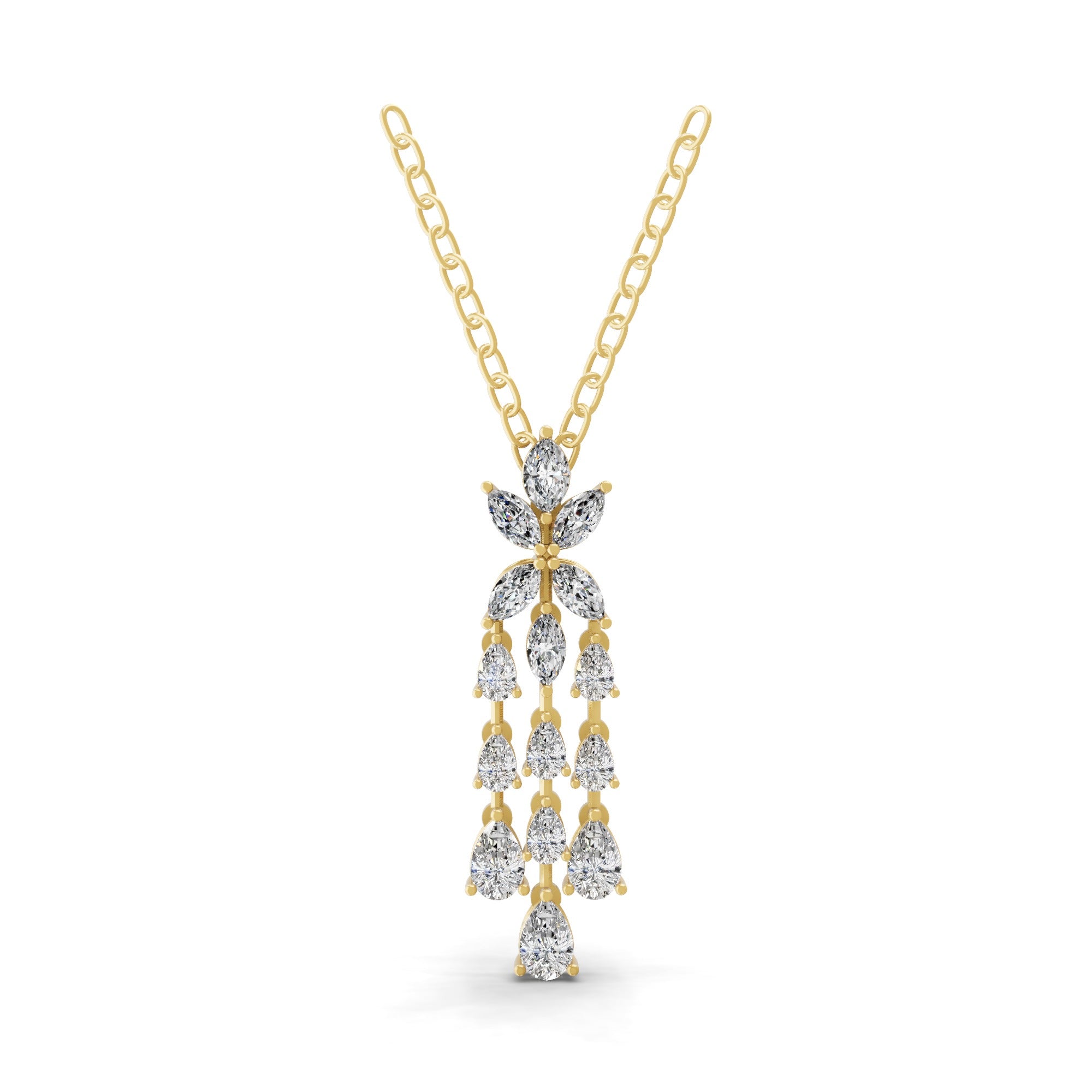 Pear Marquise Lab Grown Diamond Charm Pendant 14K Gold Necklace 3.07Ct