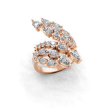 Cluster Ring Leaf Design Lab Grown Diamond 14K Fine Gold Ring 3.43Ct