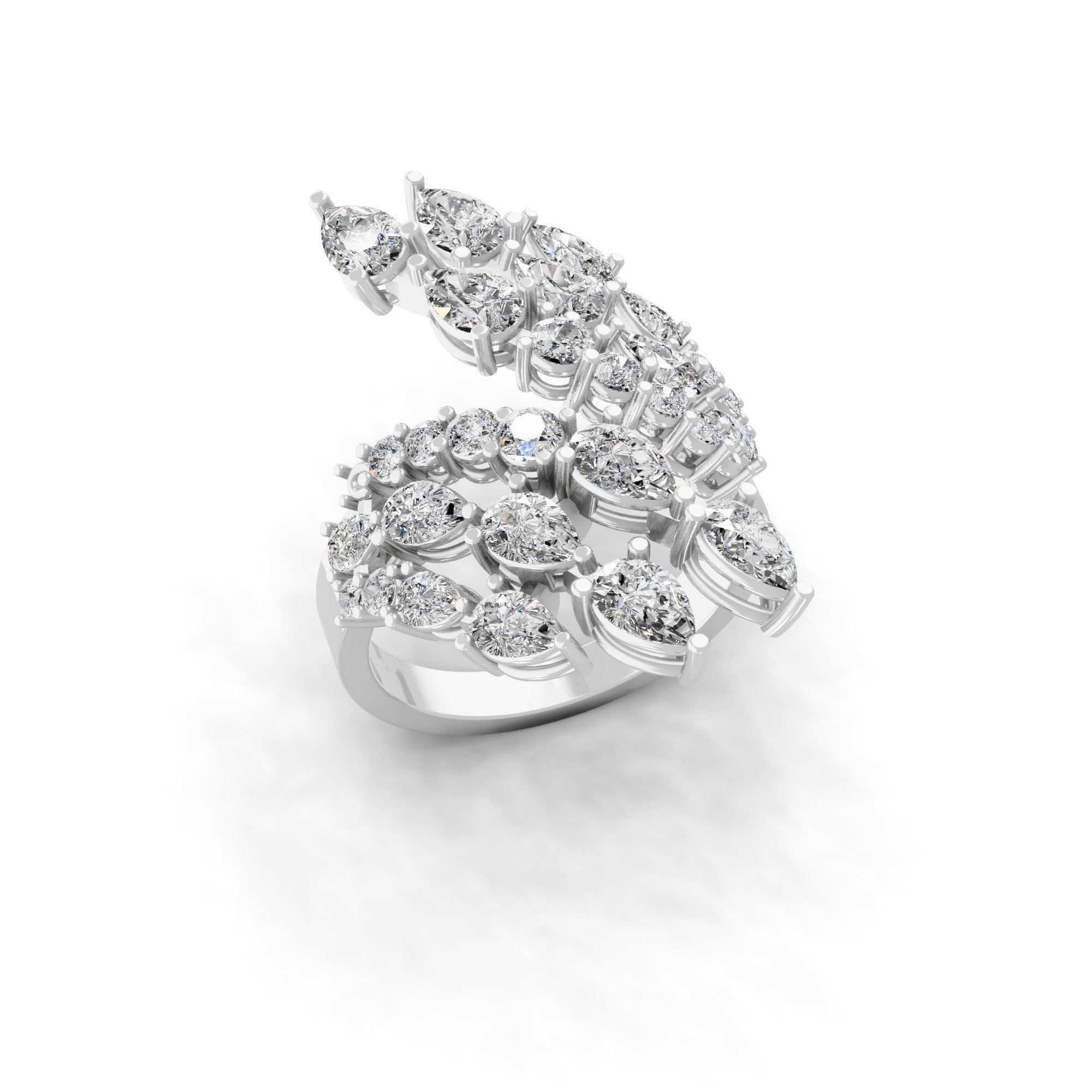 Cluster Ring Leaf Design Lab Grown Diamond 14K Fine Gold Ring 3.43Ct