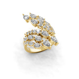 Cluster Ring Leaf Design Lab Grown Diamond 14K Fine Gold Ring 3.43Ct