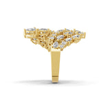 Cluster Ring Leaf Design Lab Grown Diamond 14K Fine Gold Ring 3.43Ct