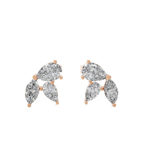 14K Fine Gold Pear Marquise Lab Grown Diamond 2.00Ct Tiny Stud Earrings