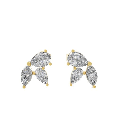 14K Fine Gold Pear Marquise Lab Grown Diamond 2.00Ct Tiny Stud Earrings