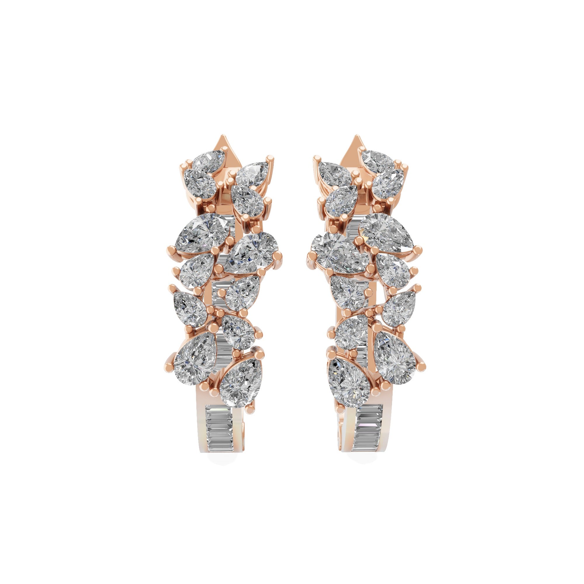 Lab Grown Diamond 2.43Ct Baguette Pear Cut Hoop Earrings 14K Fine Gold