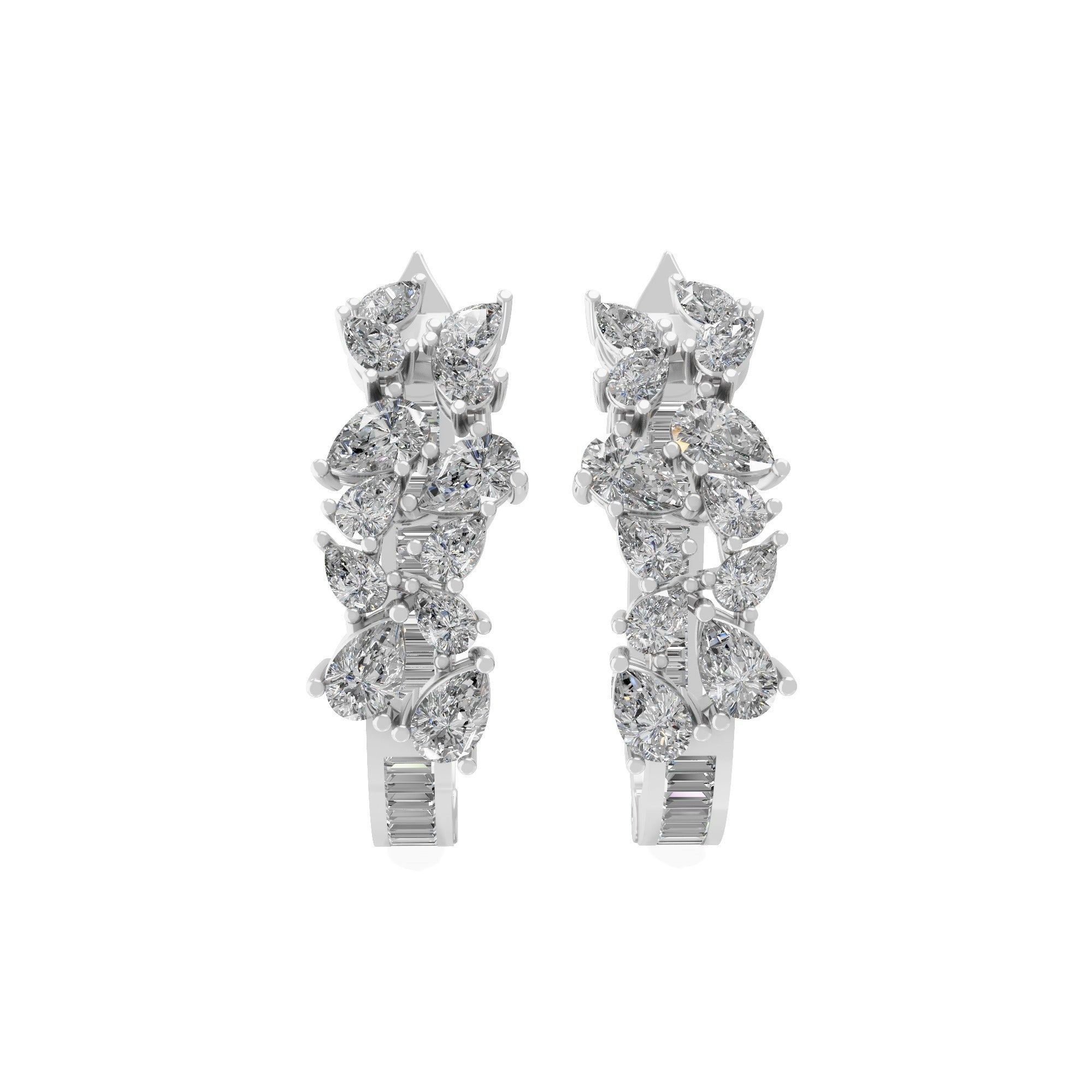 Lab Grown Diamond 2.43Ct Baguette Pear Cut Hoop Earrings 14K Fine Gold