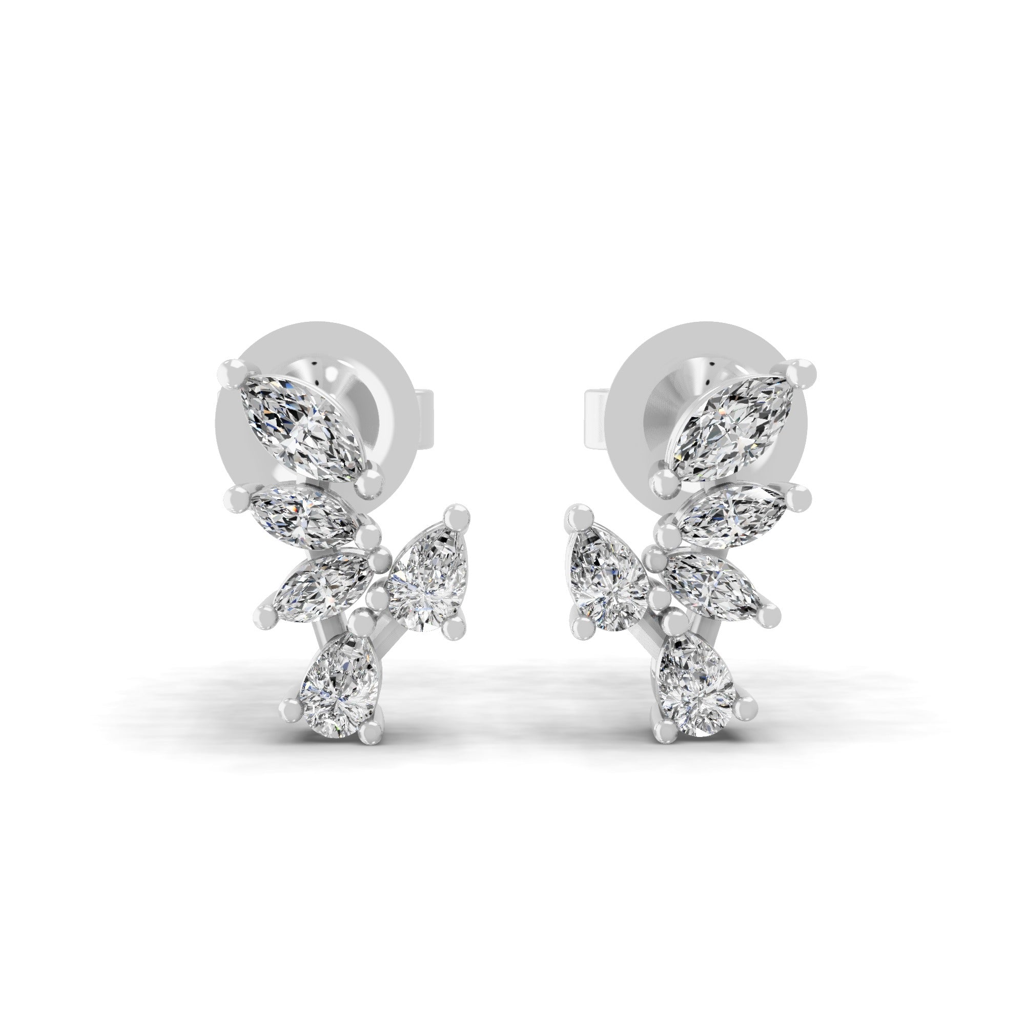 0.90Ct Lab Grown Marquise Pear Diamond Leaf Style Stud Earrings 14K Gold
