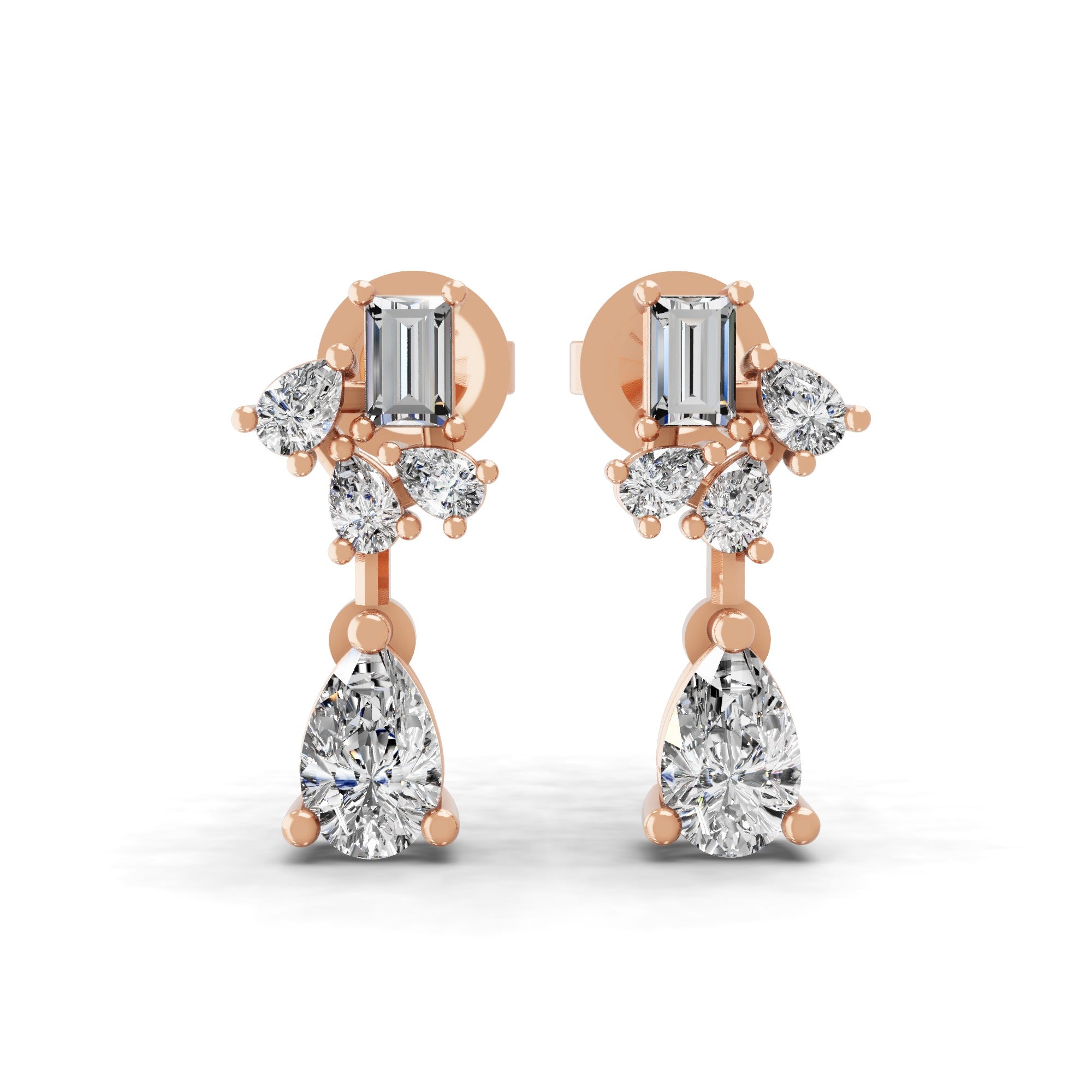 Lab Grown Pear Octagon Diamond 14K Fine Gold Dangle Earrings 1.15Ct