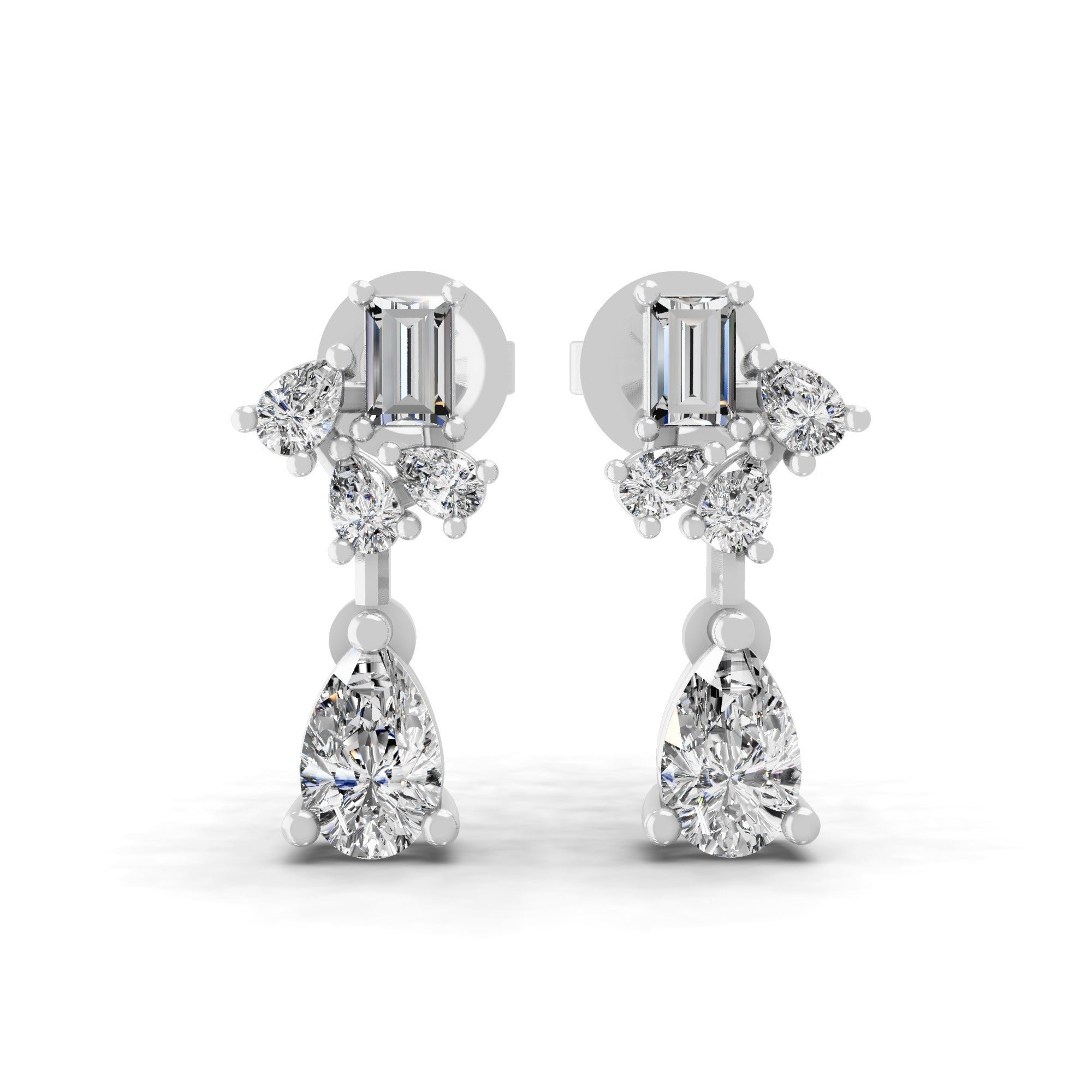 Lab Grown Pear Octagon Diamond 14K Fine Gold Dangle Earrings 1.15Ct