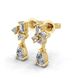 Lab Grown Pear Octagon Diamond 14K Fine Gold Dangle Earrings 1.15Ct