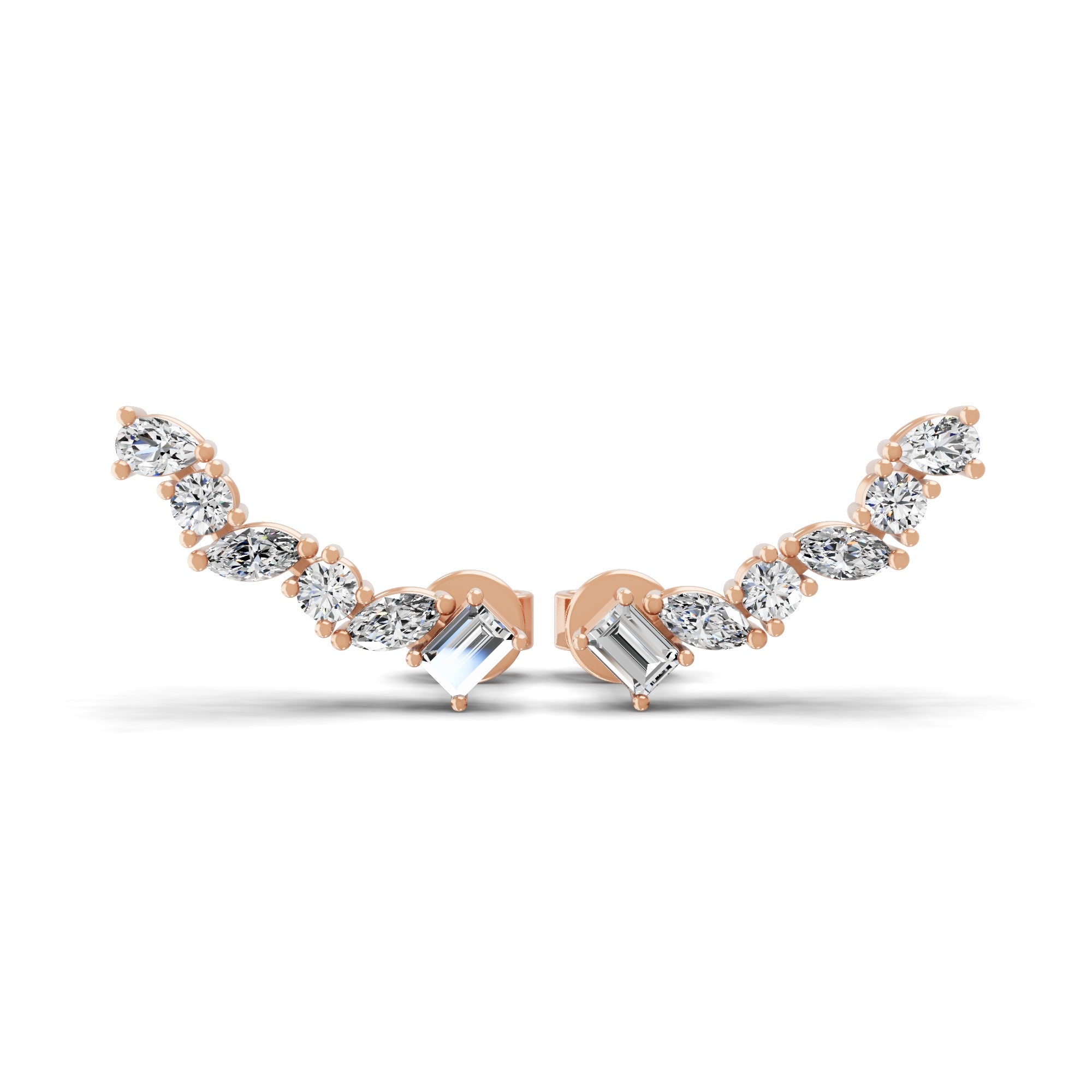 Lab Grown Marquise and Emerald Cut Diamond 14K Fine Gold 0.64Ct Ear Climber