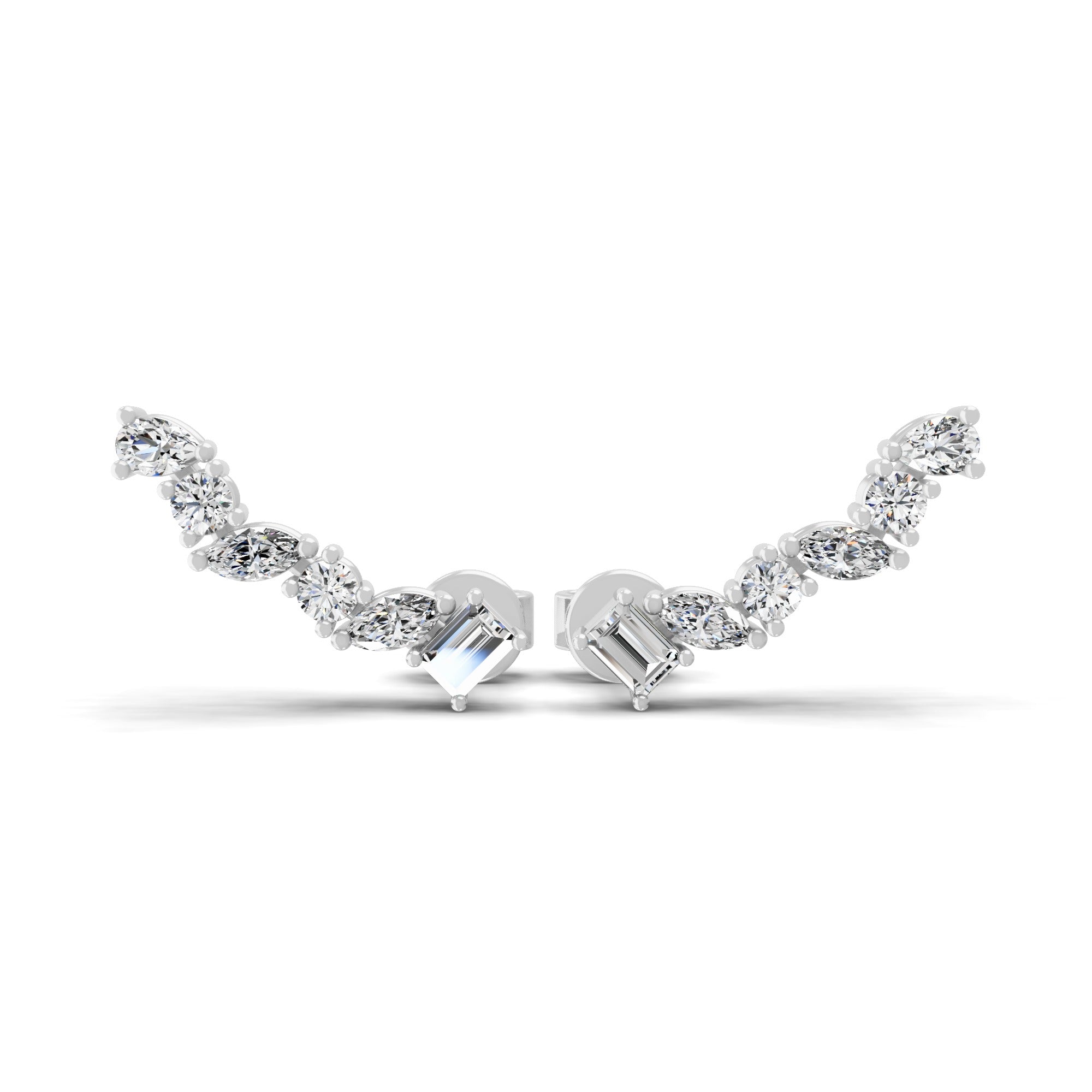 Lab Grown Marquise and Emerald Cut Diamond 14K Fine Gold 0.64Ct Ear Climber