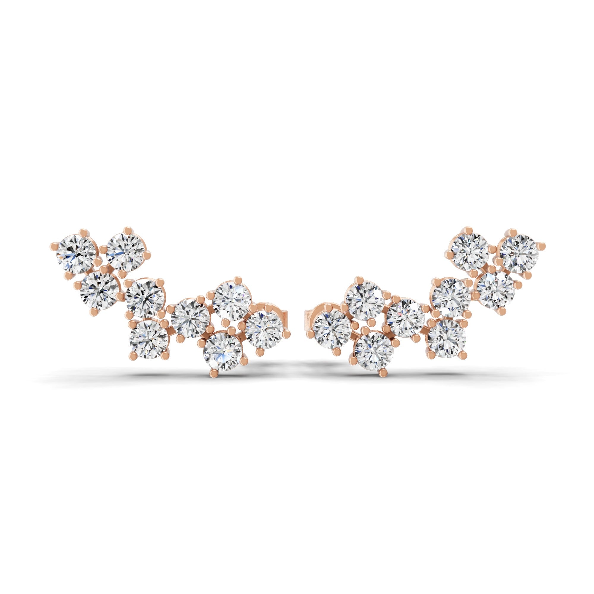 Asymmetric Lab Grown Diamond Ear Climber Earrings 14K Fine Gold 0.64Ct