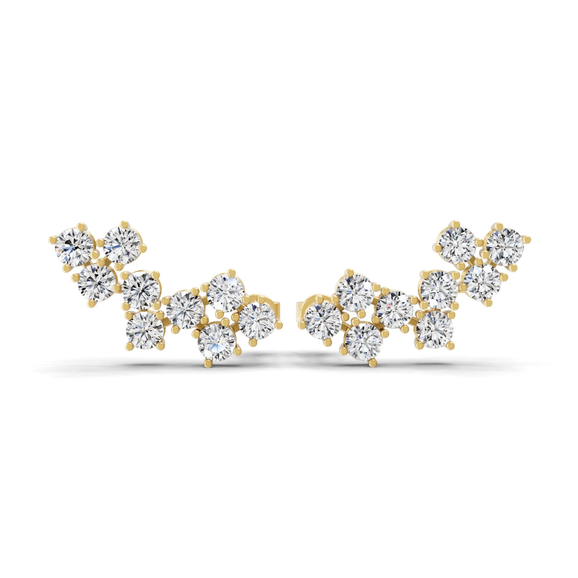 Asymmetric Lab Grown Diamond Ear Climber Earrings 14K Fine Gold 0.64Ct