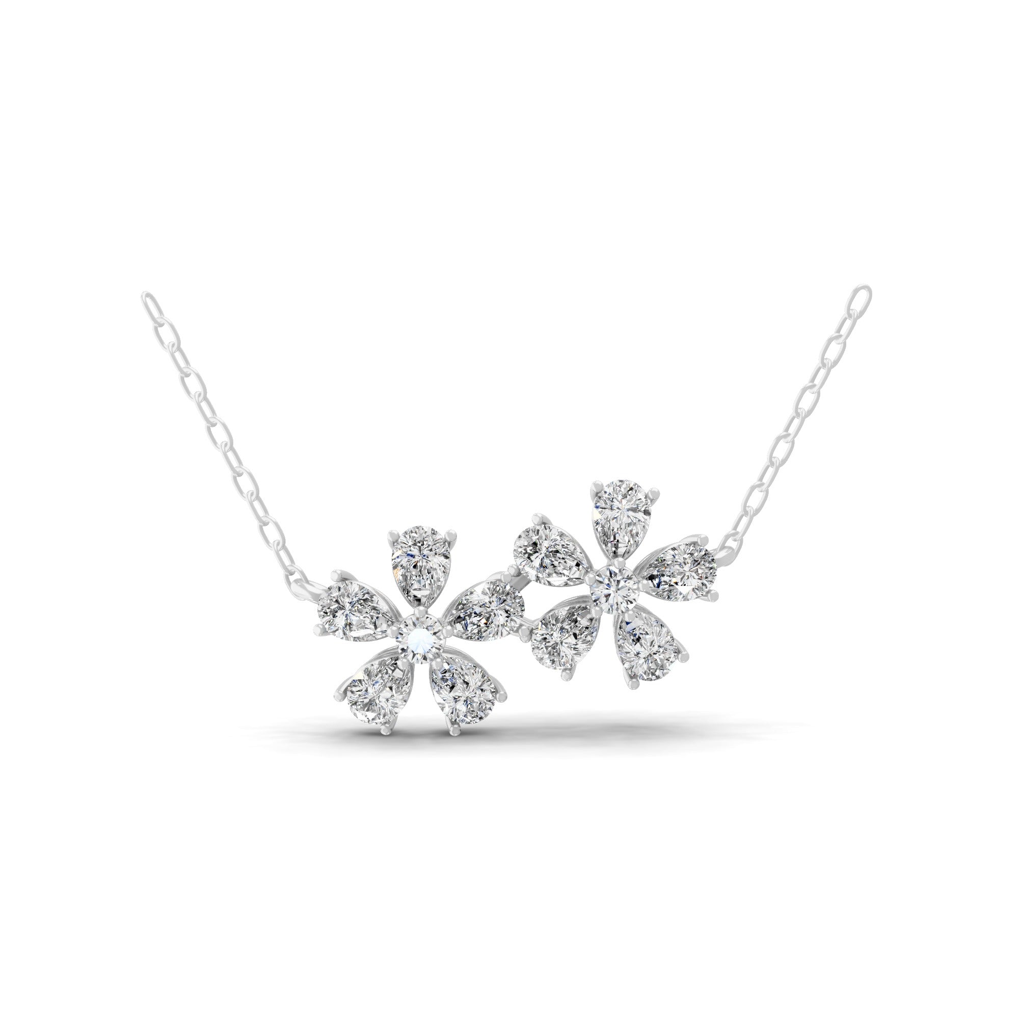 Lab Grown Diamond Floral Chain Necklace 14K Fine Gold 1.63Ct