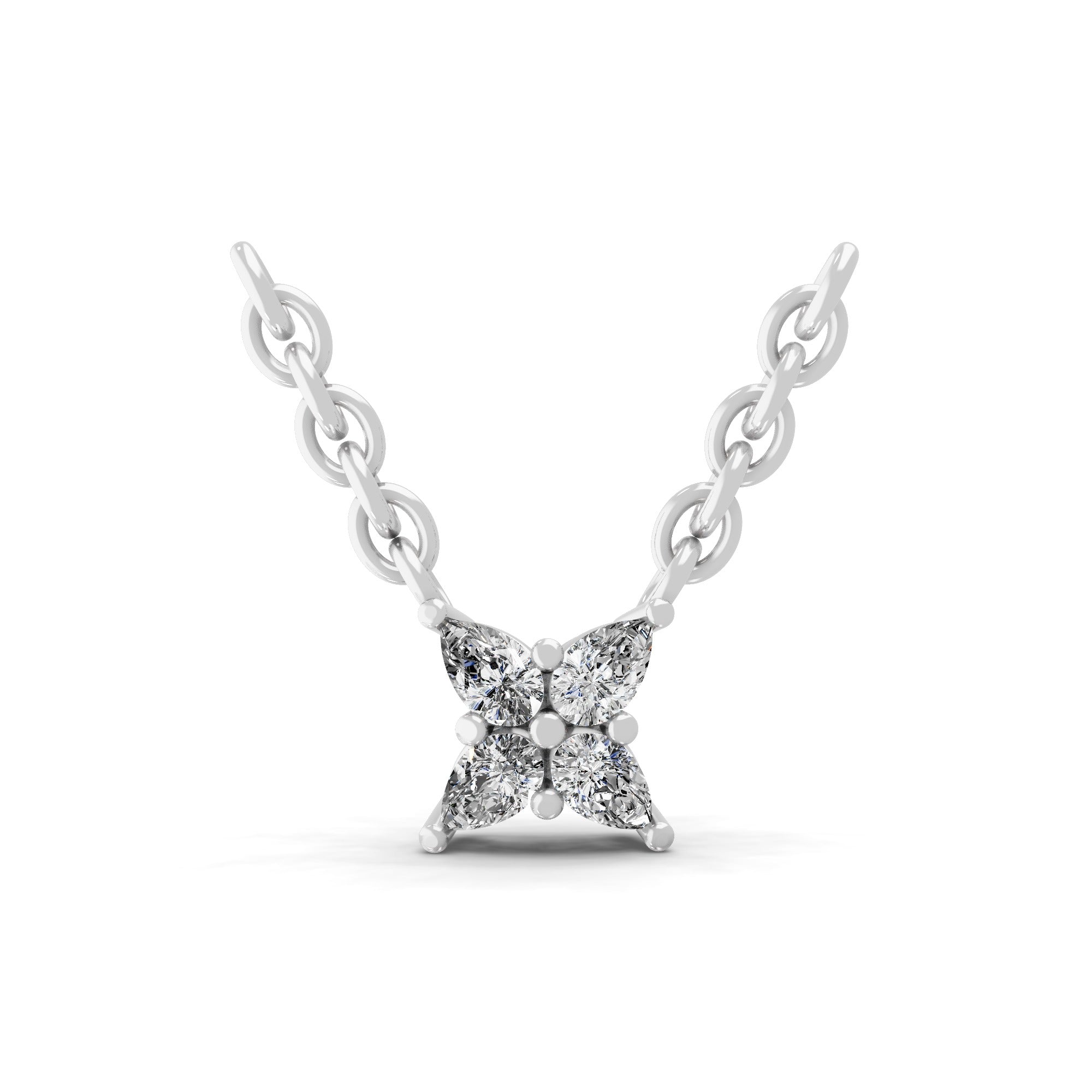 14K Fine Gold 0.22Ct Lab Grown Pear Cut Diamond Floral Design Pendant Necklace