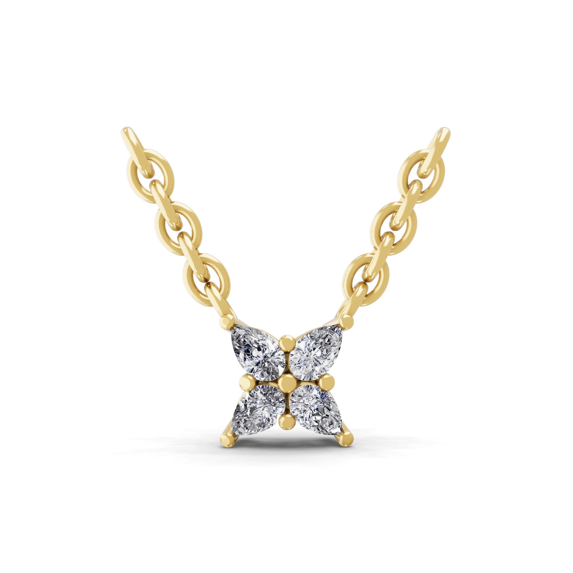 14K Fine Gold 0.22Ct Lab Grown Pear Cut Diamond Floral Design Pendant Necklace