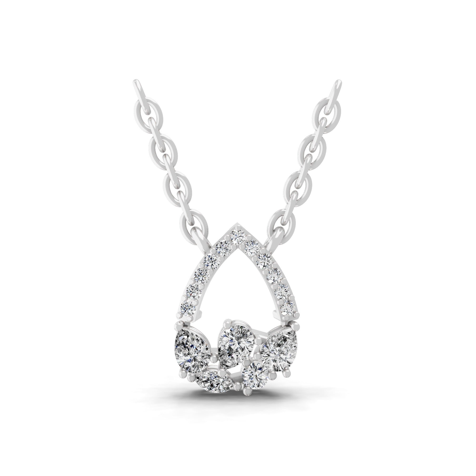 14K Fine Gold Multi Shape Lab Grown Diamond Teardrop Pendant Necklace 0.44Ct