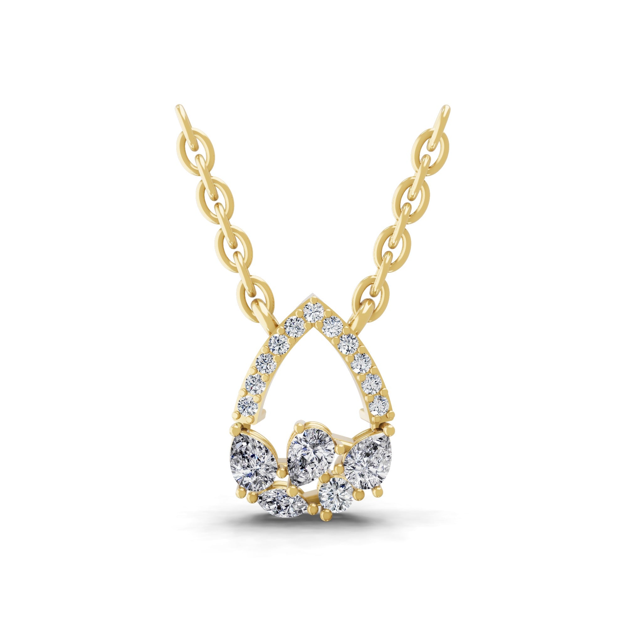 14K Fine Gold Multi Shape Lab Grown Diamond Teardrop Pendant Necklace 0.44Ct