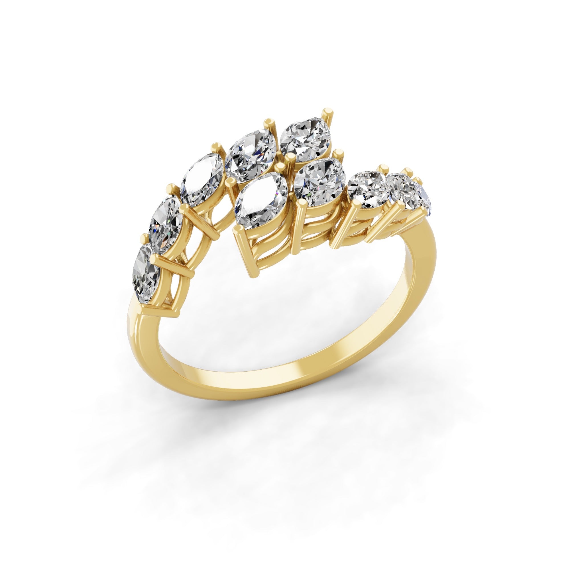 Bypass Ring Lab Grown Diamond Marquise Cut 1.27Ct 14K Fine Gold