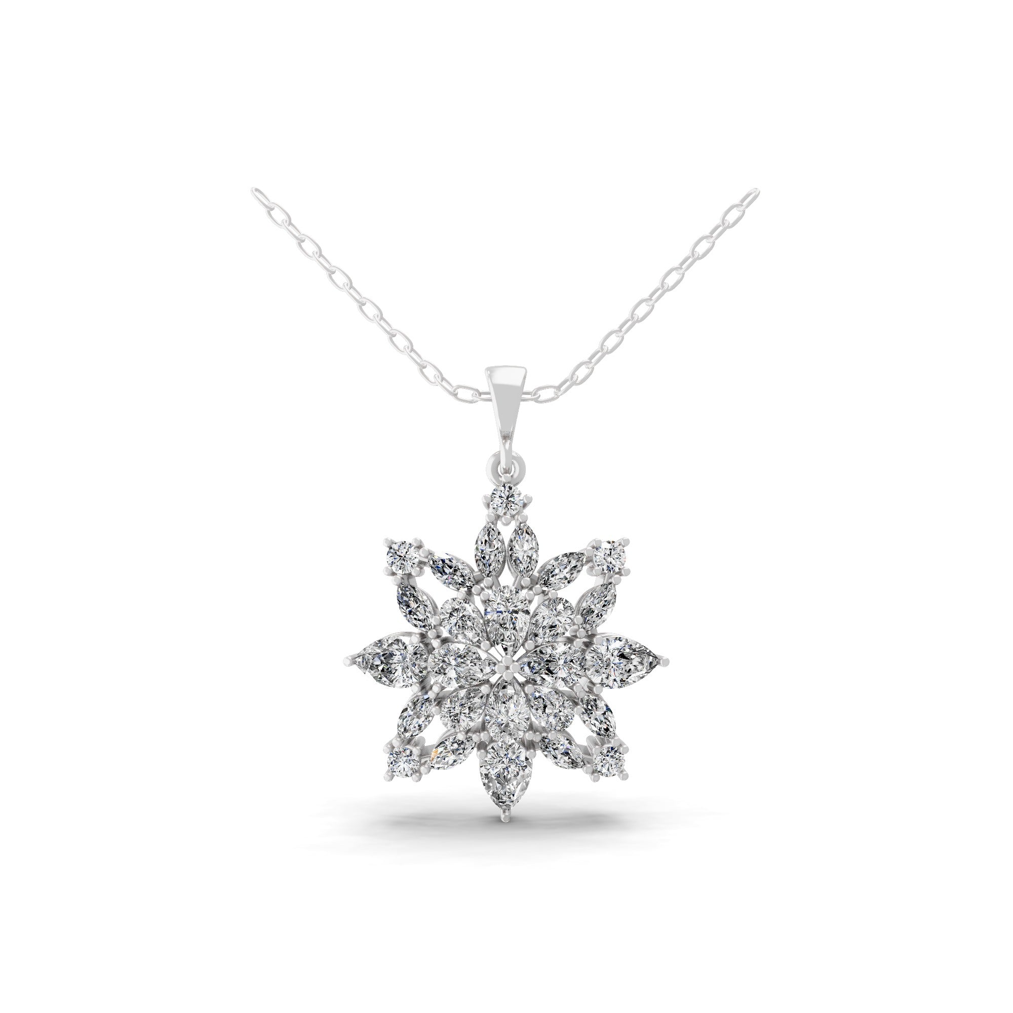 Lab Grown Multi Cut Diamond 3.71Ct Floral Shaped Necklace 14K Fine Gold
