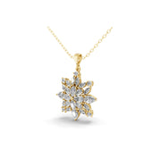 Lab Grown Multi Cut Diamond 3.71Ct Floral Shaped Necklace 14K Fine Gold