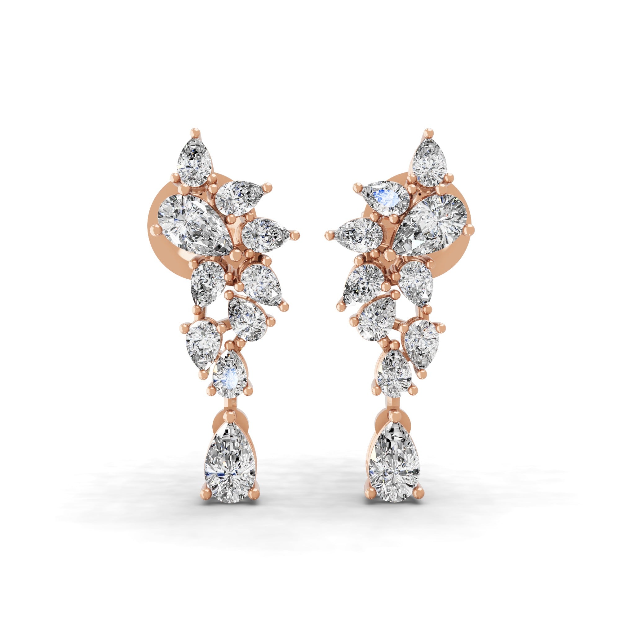 2.04Ct Pear Cut Lab Grown Diamond Cascade Dangle Drop Earrings 14K Fine Gold