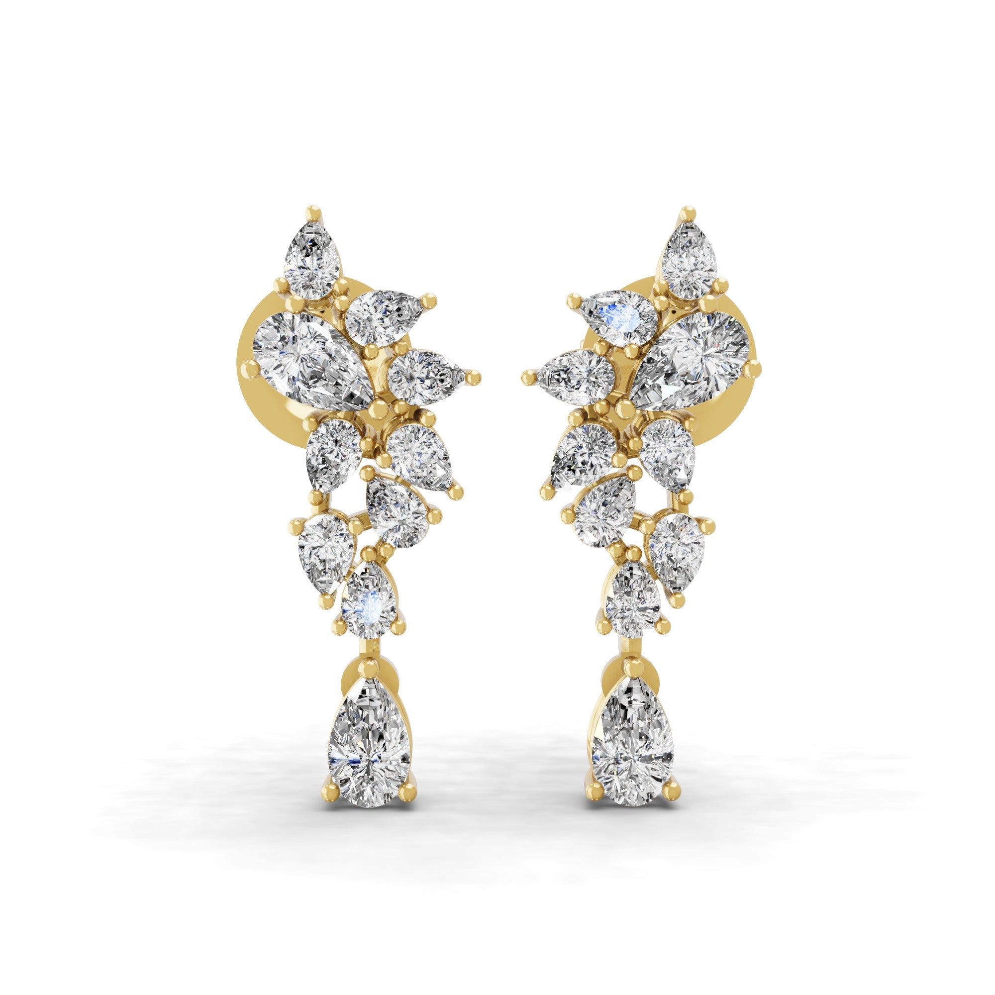2.04Ct Pear Cut Lab Grown Diamond Cascade Dangle Drop Earrings 14K Fine Gold