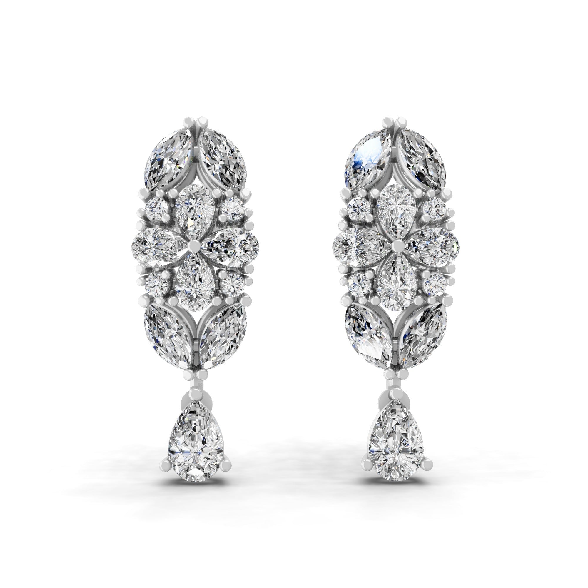 14K Fine Gold Lab Grown Multi Shape Diamond 3.26Ct Dangle Earrings