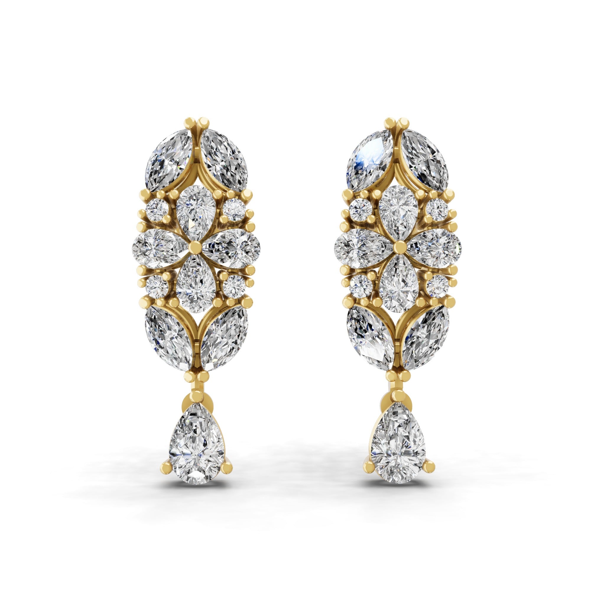 14K Fine Gold Lab Grown Multi Shape Diamond 3.26Ct Dangle Earrings