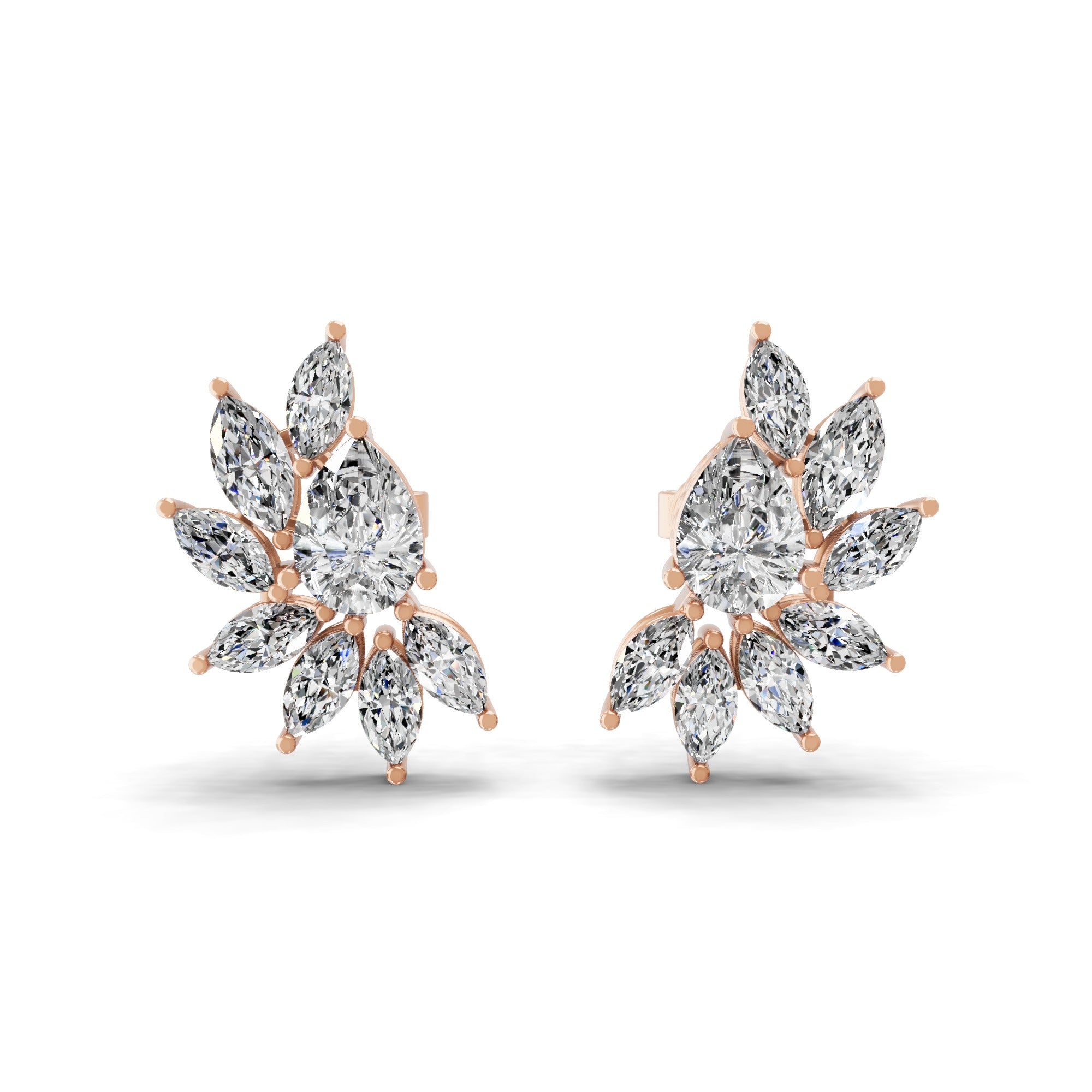 Lab Grown Marquise Pear Diamond 3.98Ct Cluster Floral Stud Earrings 14K Gold
