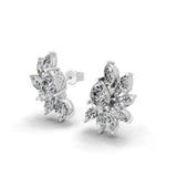 Lab Grown Marquise Pear Diamond 3.98Ct Cluster Floral Stud Earrings 14K Gold
