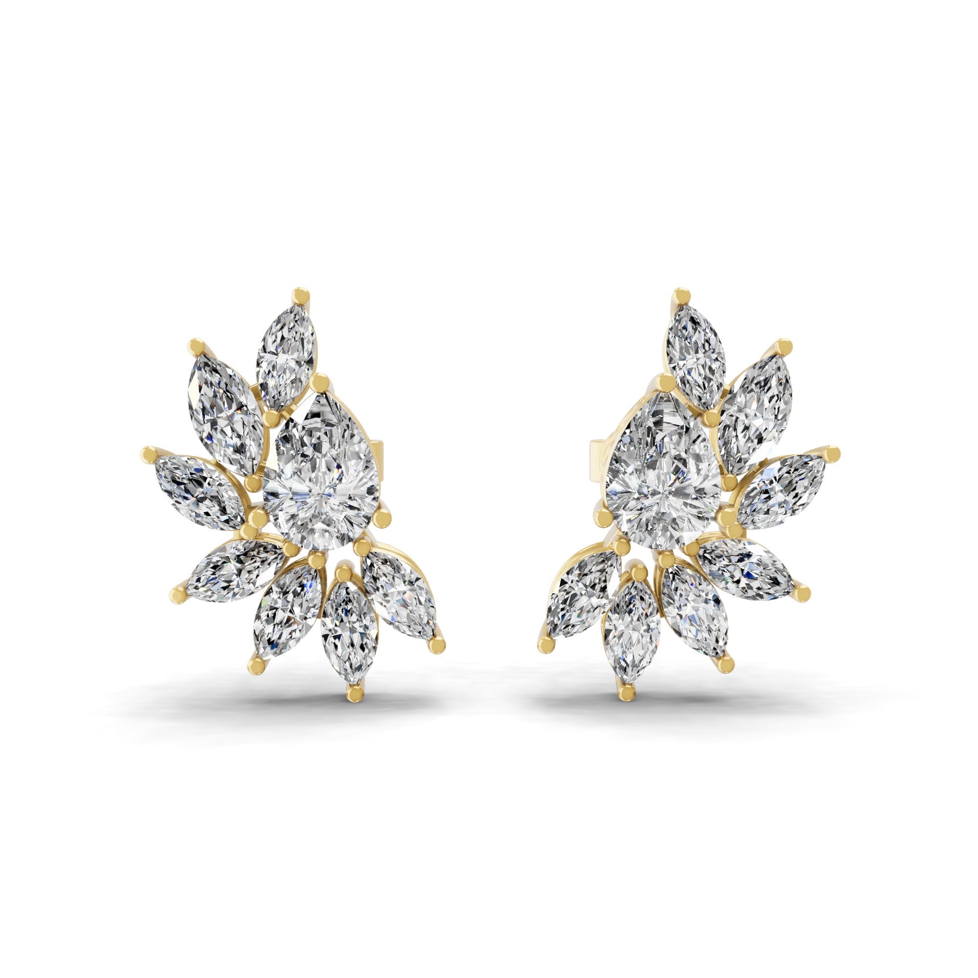 Lab Grown Marquise Pear Diamond 3.98Ct Cluster Floral Stud Earrings 14K Gold