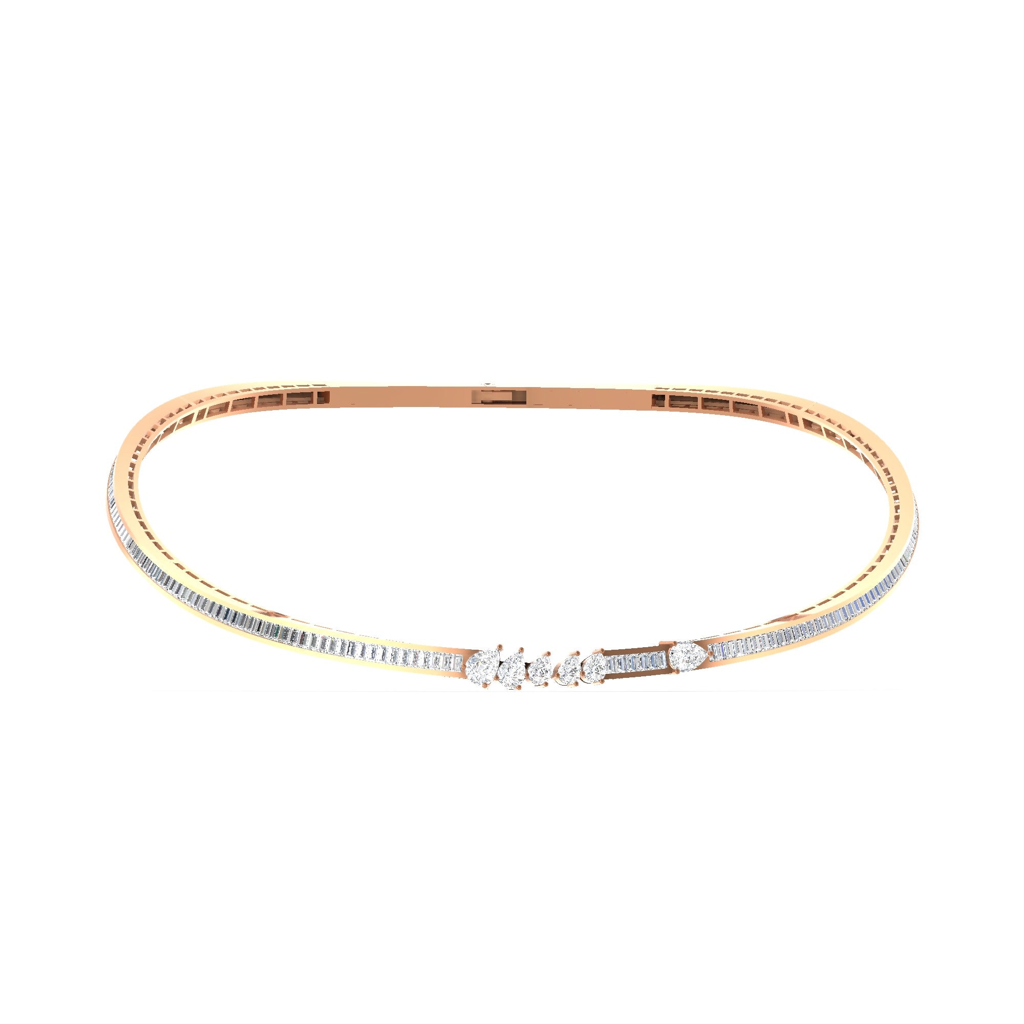 Baguette Cut Pear Lab Grown Diamond 4.77Ct Choker Necklace 14K Fine Gold