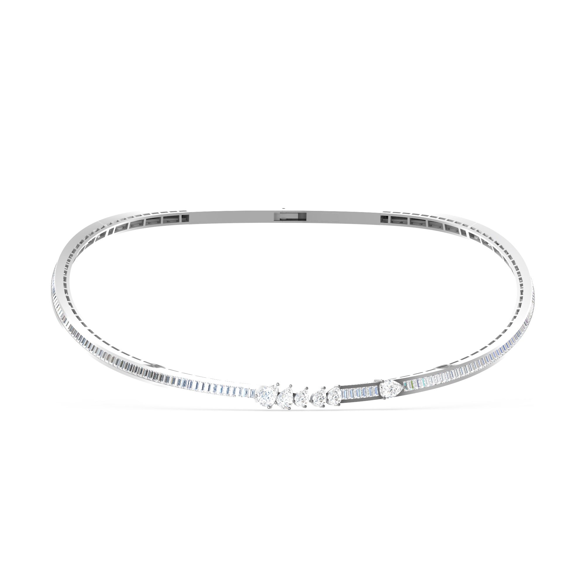 Baguette Cut Pear Lab Grown Diamond 4.77Ct Choker Necklace 14K Fine Gold