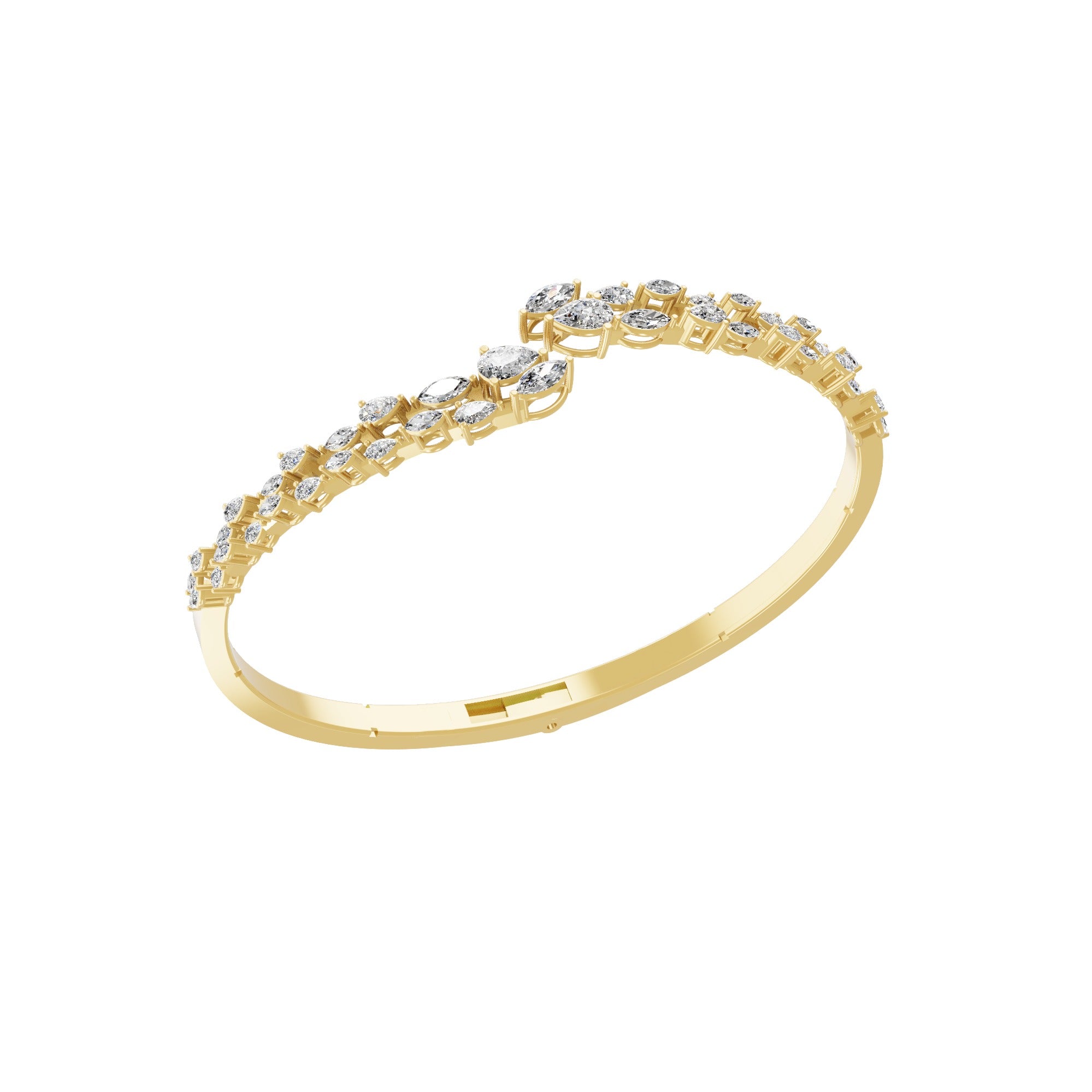 Lab Grown Diamond 2.56Ct Pear Marquise Cuff Bangle Bracelet 14K Fine Gold