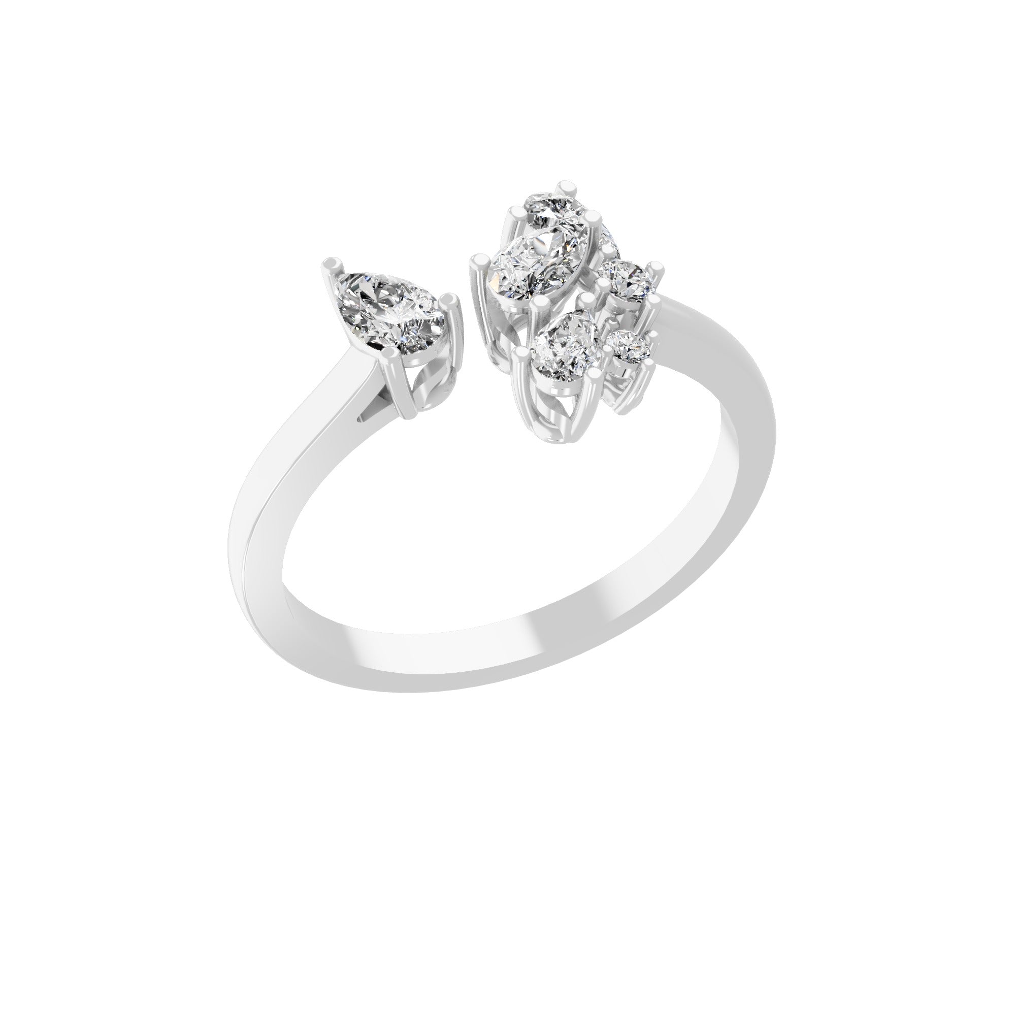 Pear Round Lab Grown Diamond 14K Fine Gold Cuff Promise Ring 0.57Ct