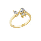 Pear Round Lab Grown Diamond 14K Fine Gold Cuff Promise Ring 0.57Ct