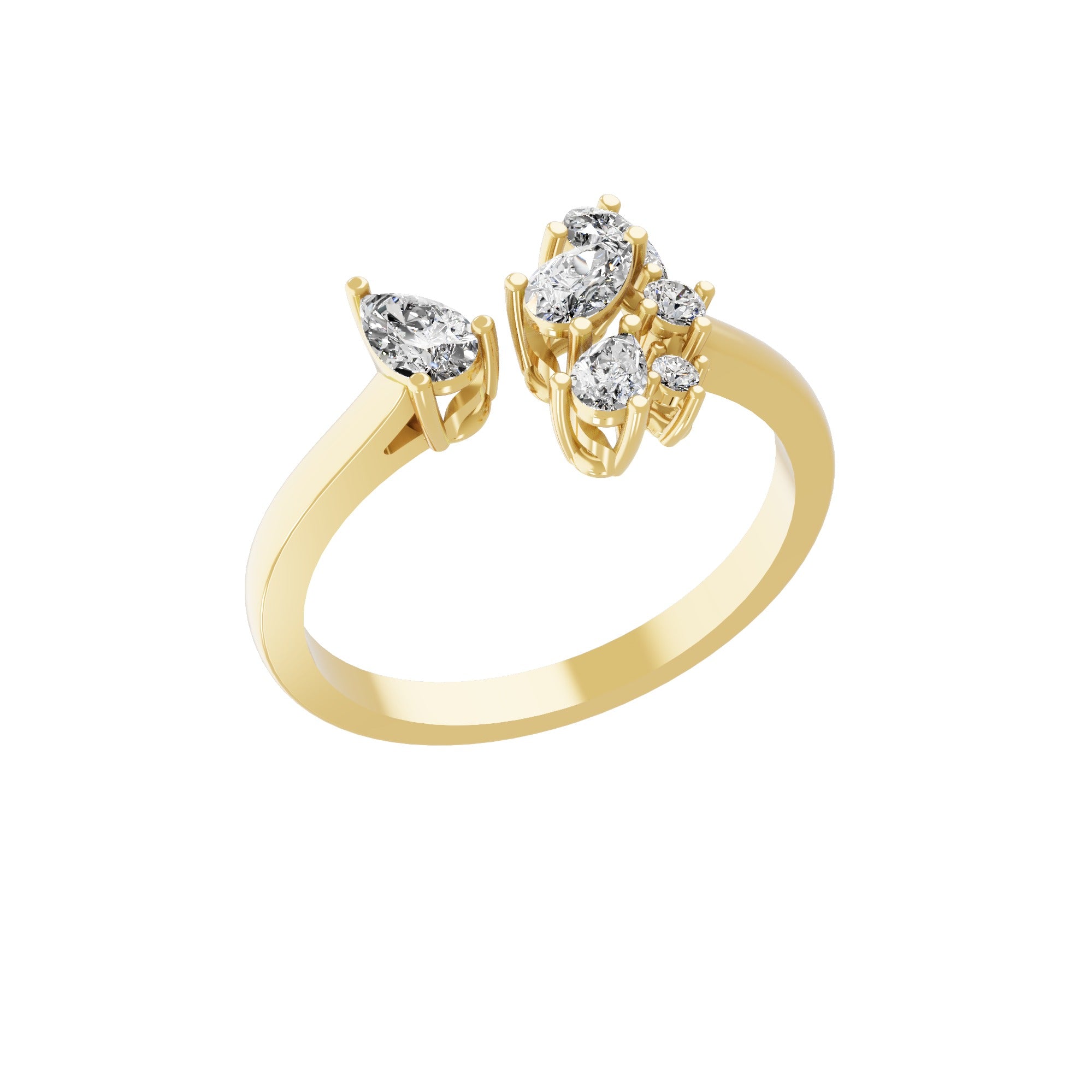 Pear Round Lab Grown Diamond 14K Fine Gold Cuff Promise Ring 0.57Ct