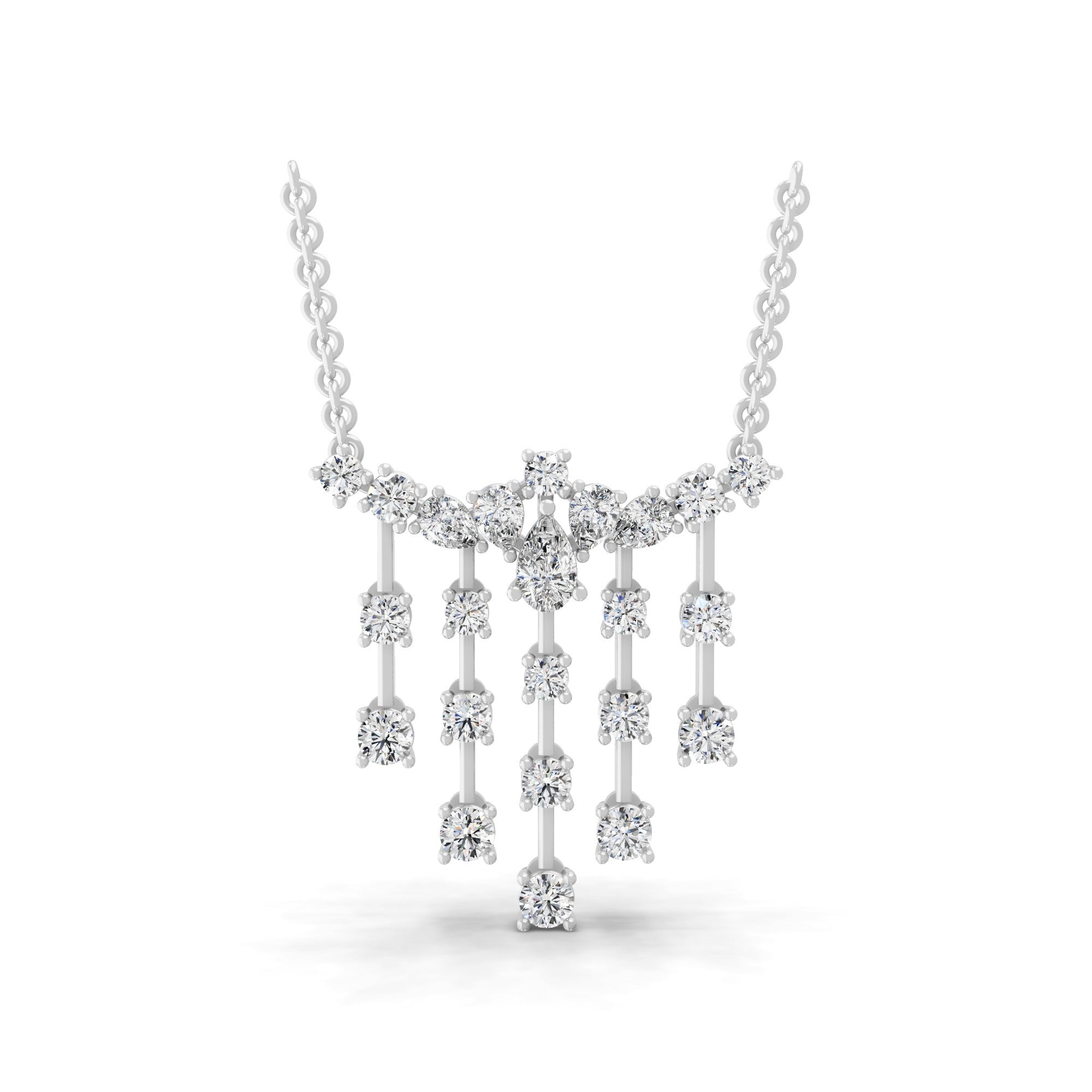 Round Pear Cut Cluster Necklace 14K Gold Lab Grown Diamond 1.76Ct